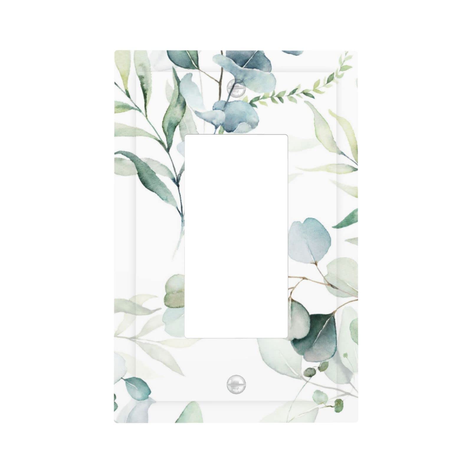 Floral Light Switch Cover - Green Leaf Design, 1 Gang Rocker Switch Plate, 5 x 3 Inch Wall Plate for Home Decor, Bedroom, Living Room, Nursery & Office Accessories