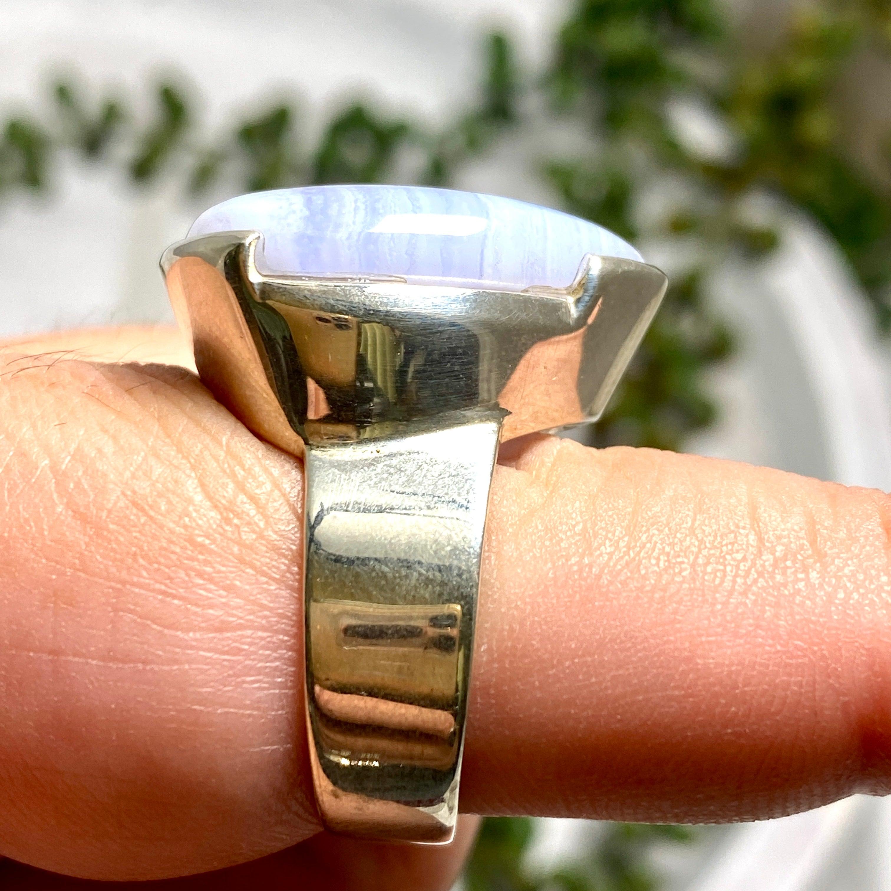 Blue Lace Agate Teardrop Cabochon Ring - Size 10 - KRGJ1898 - Elegant Handmade Jewelry for Women, Perfect for Weddings, Parties & Special Occasions