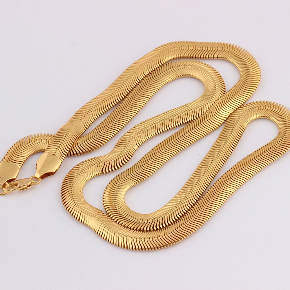 18K Gold Snake Chain Necklace 25 Inch 8mm Width for Women & Men - Layered Bone Yellow Pendant Necklace, Long Locket Jewelry for Everyday Wear, Gifts, and Special Occasions (Gold, One Size)