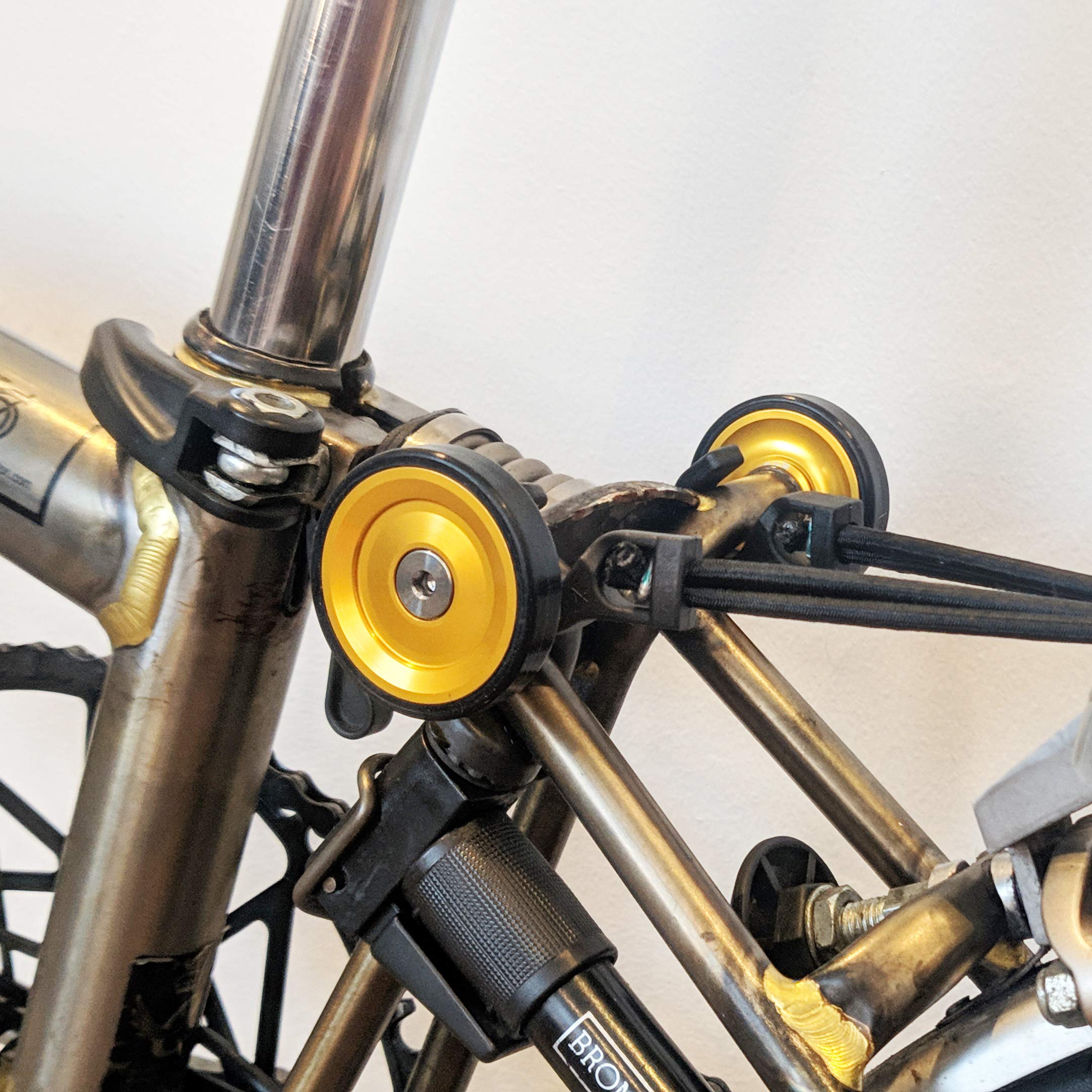 Lightweight 45mm Easy Wheels with Titanium Bolts in Bronze Gold for Brompton Bikes - Perfect for Smooth Rolling & Compact Folding