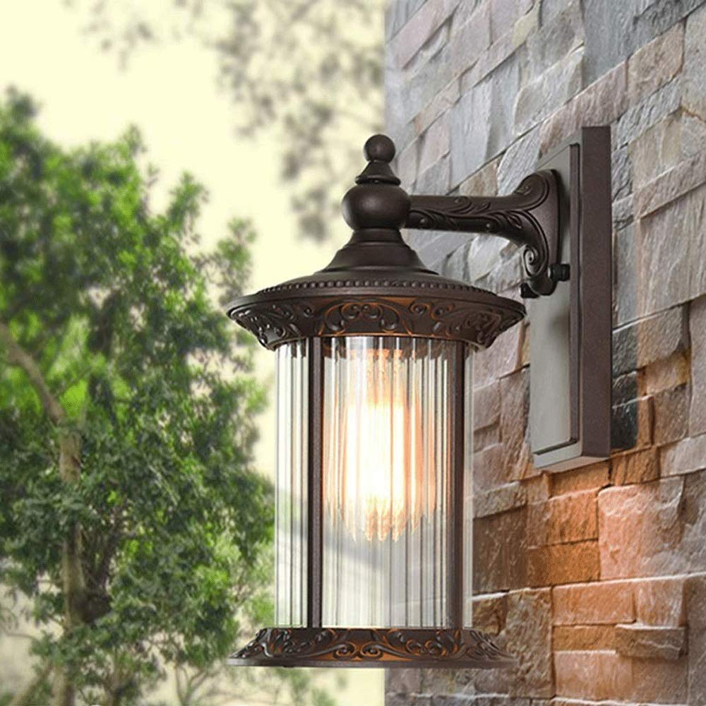 Waterproof Outdoor Wall Sconce Light - Modern Black Exterior Barn Lighting with Striped Glass for Garage, Doorway, Hallway & Porch | Farmhouse Style Patio & Garden Wall Lamp for Enhanced Curb Appeal