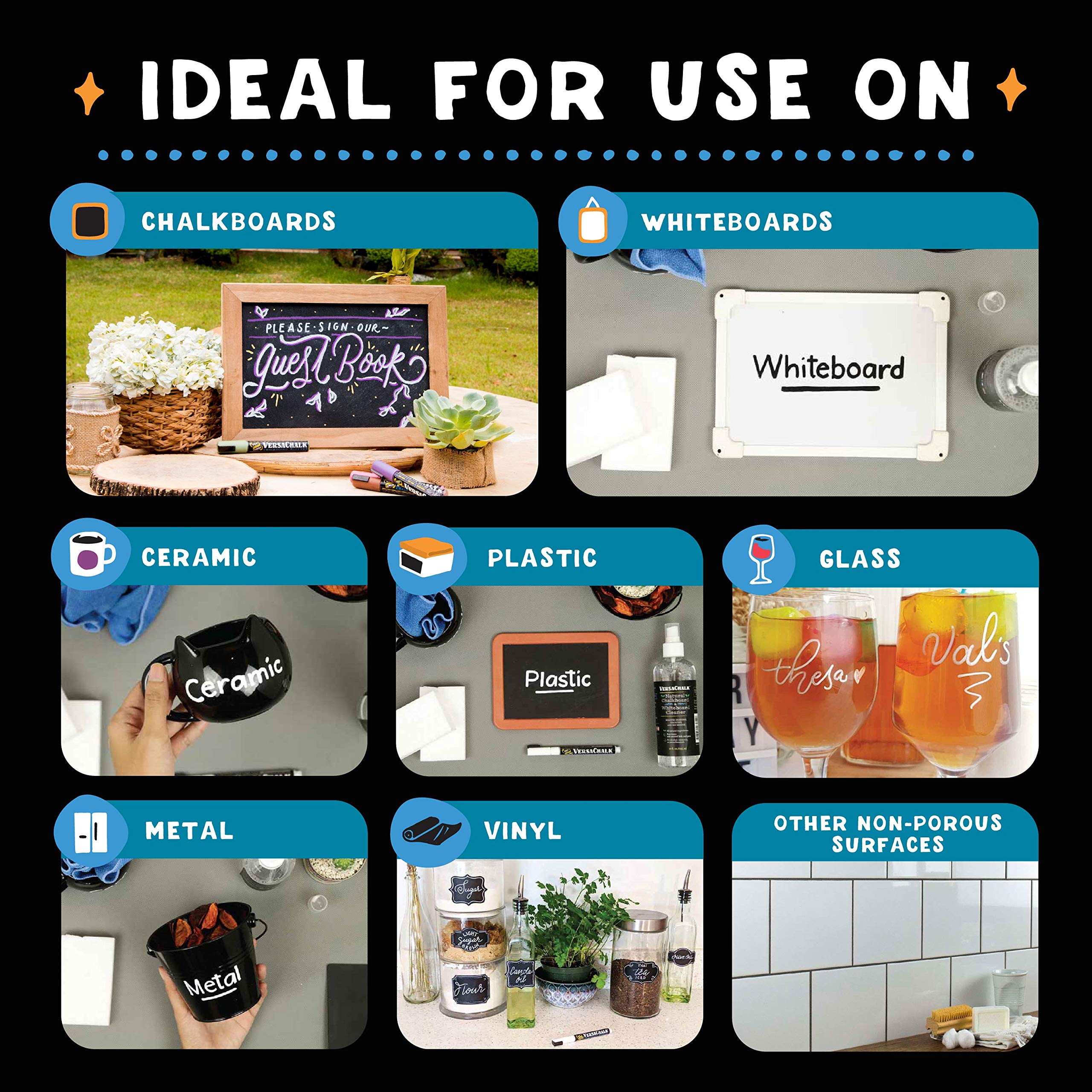 VersaChalk White Chalk Markers - 5mm Bold Tip Wet Erase Dustless Chalkboard Markers for Blackboards, Signs, Menus & Windows - Perfect for Restaurants, Cafes, Classrooms & Home Decor