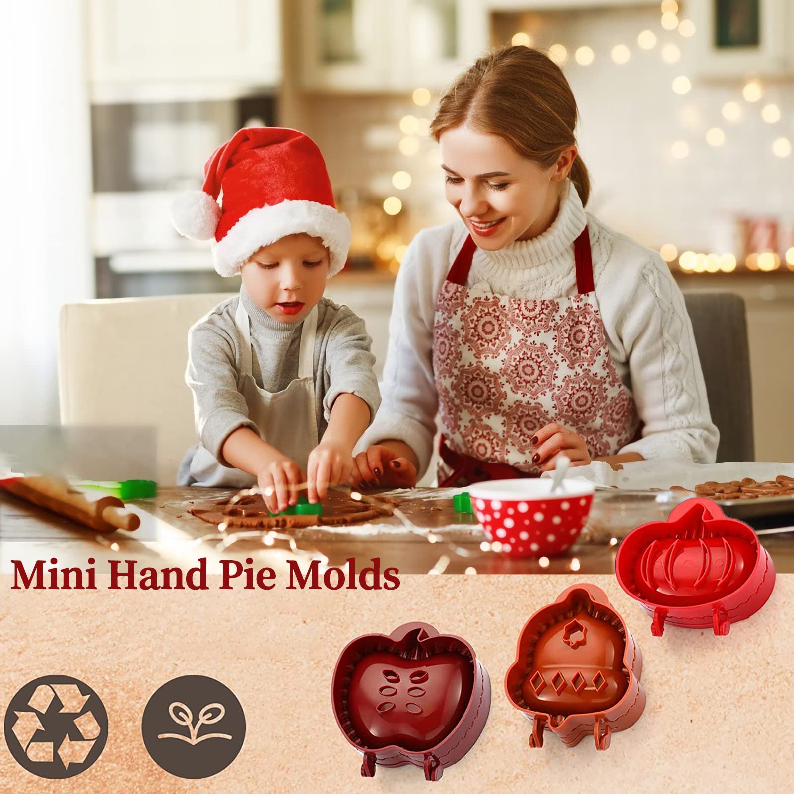 Mini Pie Molds Set of 3 - Dough Presser for Baking Hand Pies | Apple, Pumpkin & Acorn Shaped Pocket Pie Makers | Perfect for Party Potlucks, Holiday Baking & Homemade Desserts (Red)