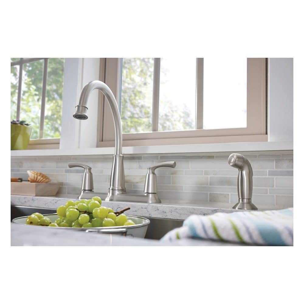 Moen 87403 Bexley Chrome 2-Handle Lever Kitchen Faucet with Pull-Down Sprayer - Perfect for Modern Kitchens and Easy Dishwashing