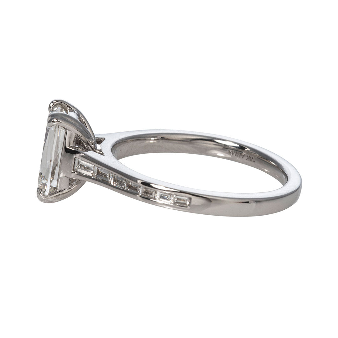 1.5ct Cushion Cut Diamond & .22ct Baguette Side Stones 18K Gold Engagement Ring for Wedding, Proposal & Anniversary Gift