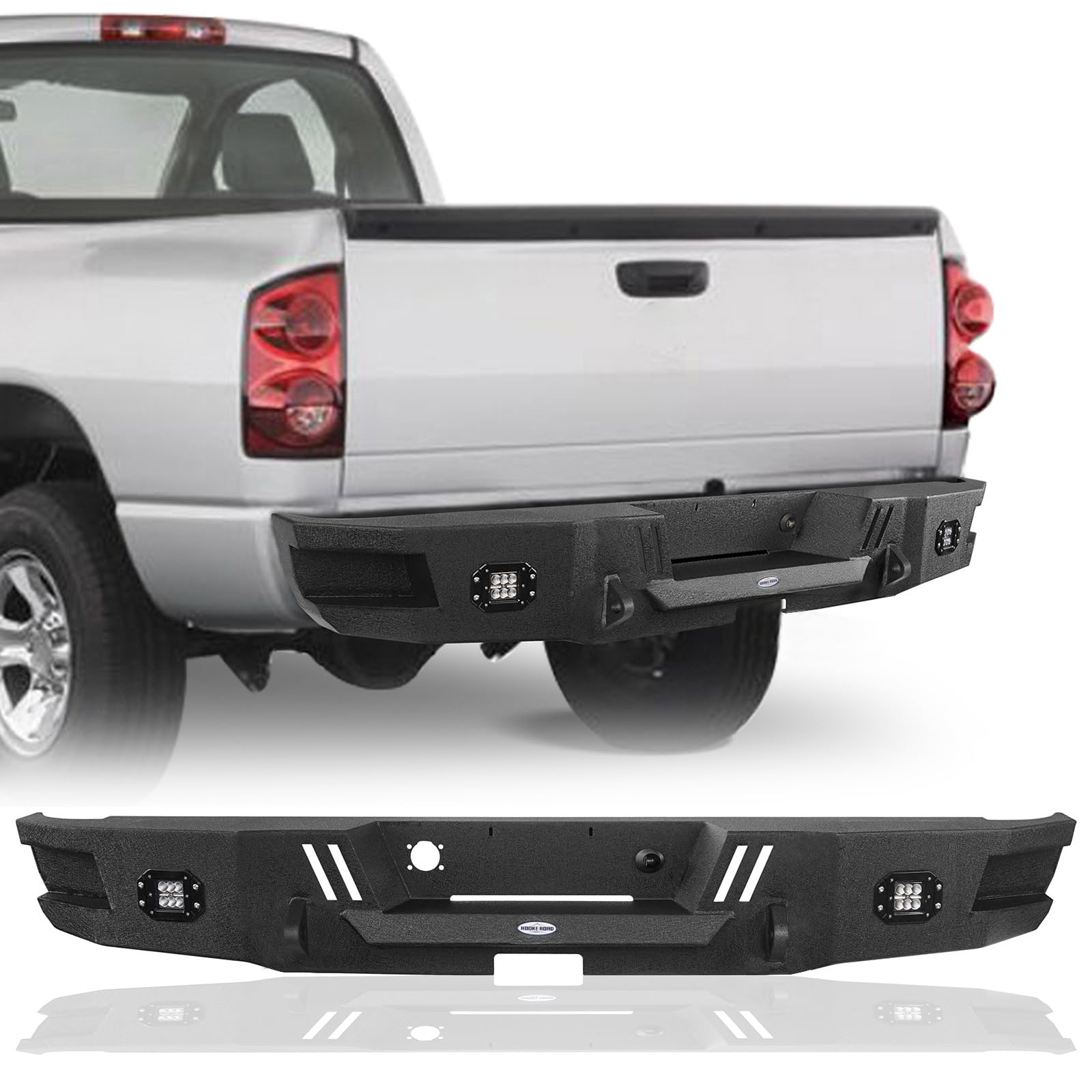 Hooke Road Heavy Duty Steel Rear Bumper for 2002-2008 Dodge Ram 1500 Pickup Truck - Durable Off-Road Protection & Towing Upgrade - Perfect for Off-Roading, Overlanding & Work Trucks