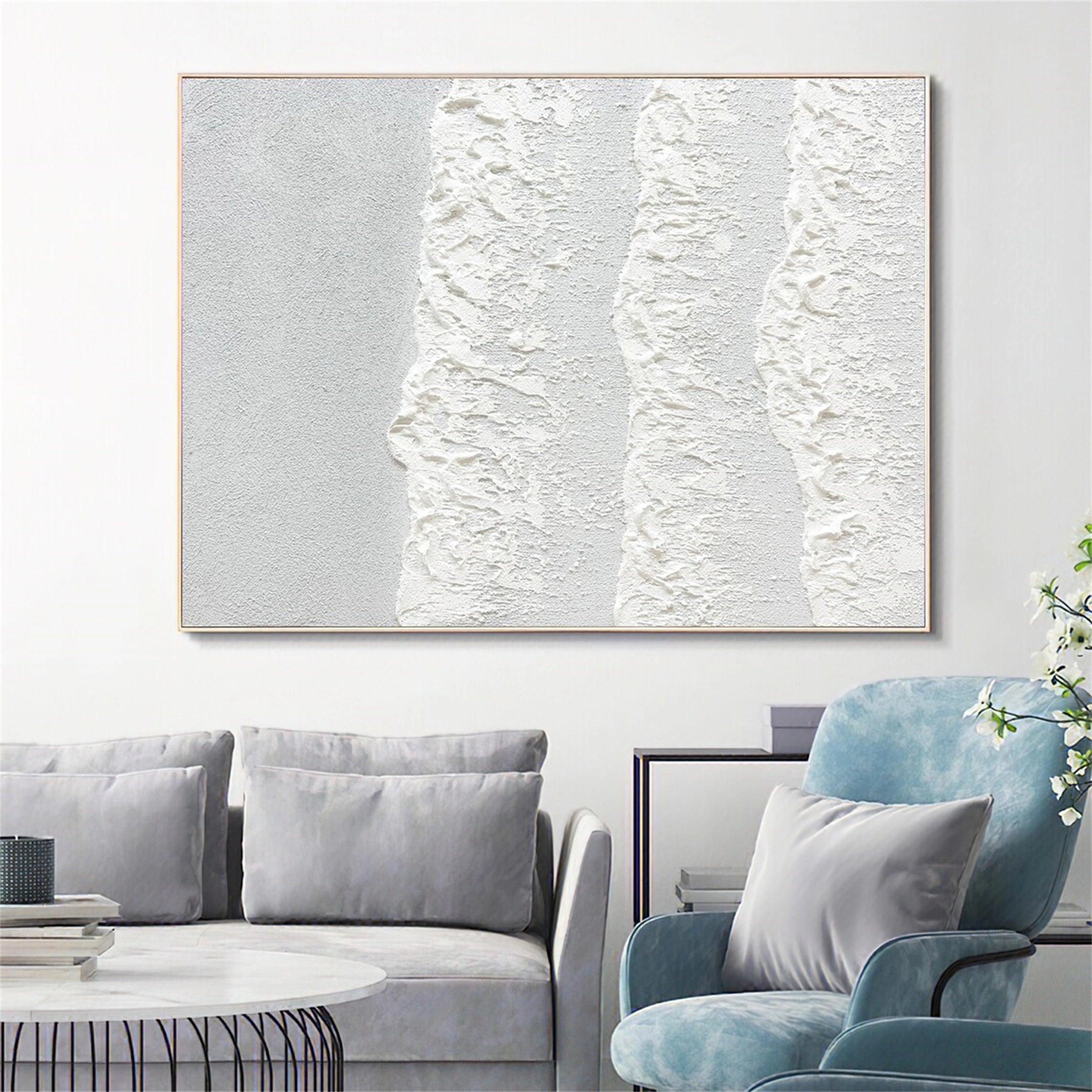 White Minimalist Textured Painting Canvas #MM128 - Premium Abstract Wall Art for Modern Home & Office Decor