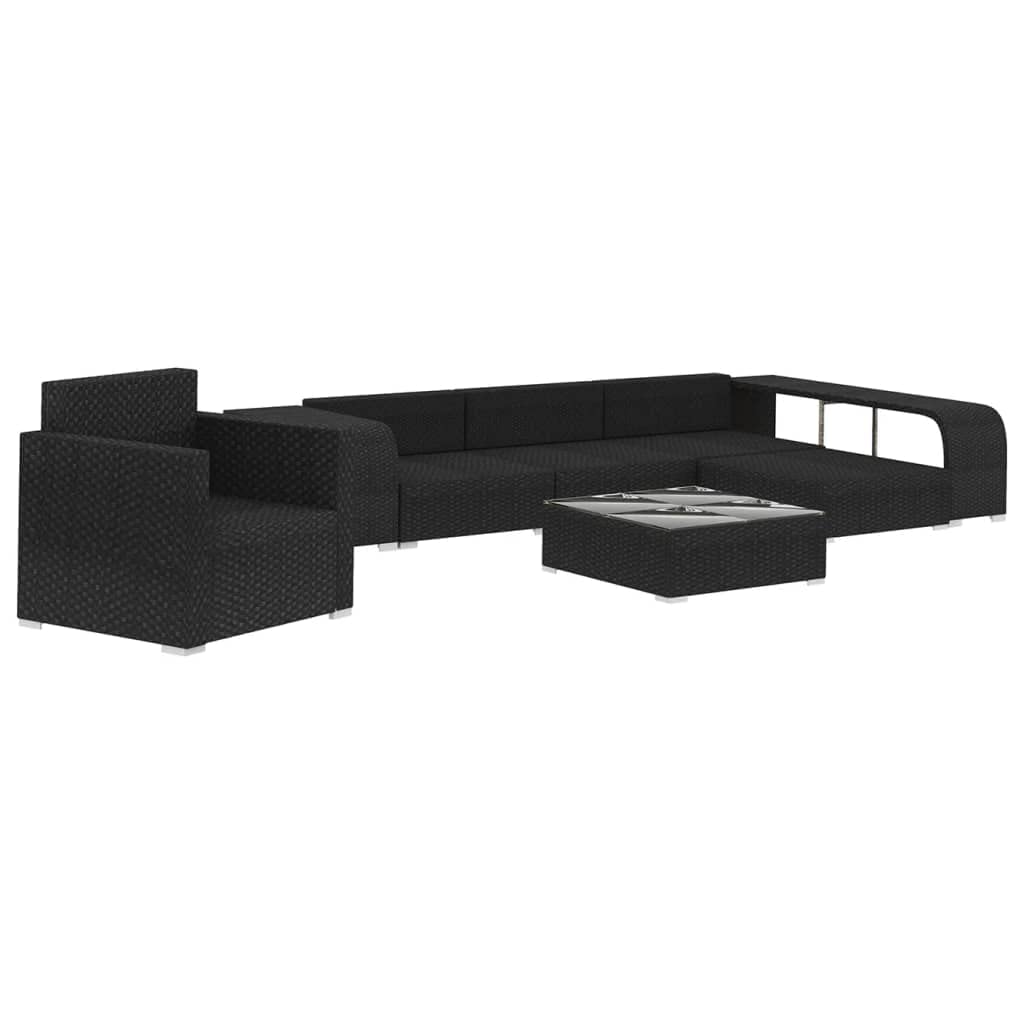 vidaXL 8-Piece Patio Furniture Set with Cushions - Black Poly Rattan Outdoor Sectional Sofa & Coffee Table - Perfect for Garden, Backyard, and Poolside Relaxation
