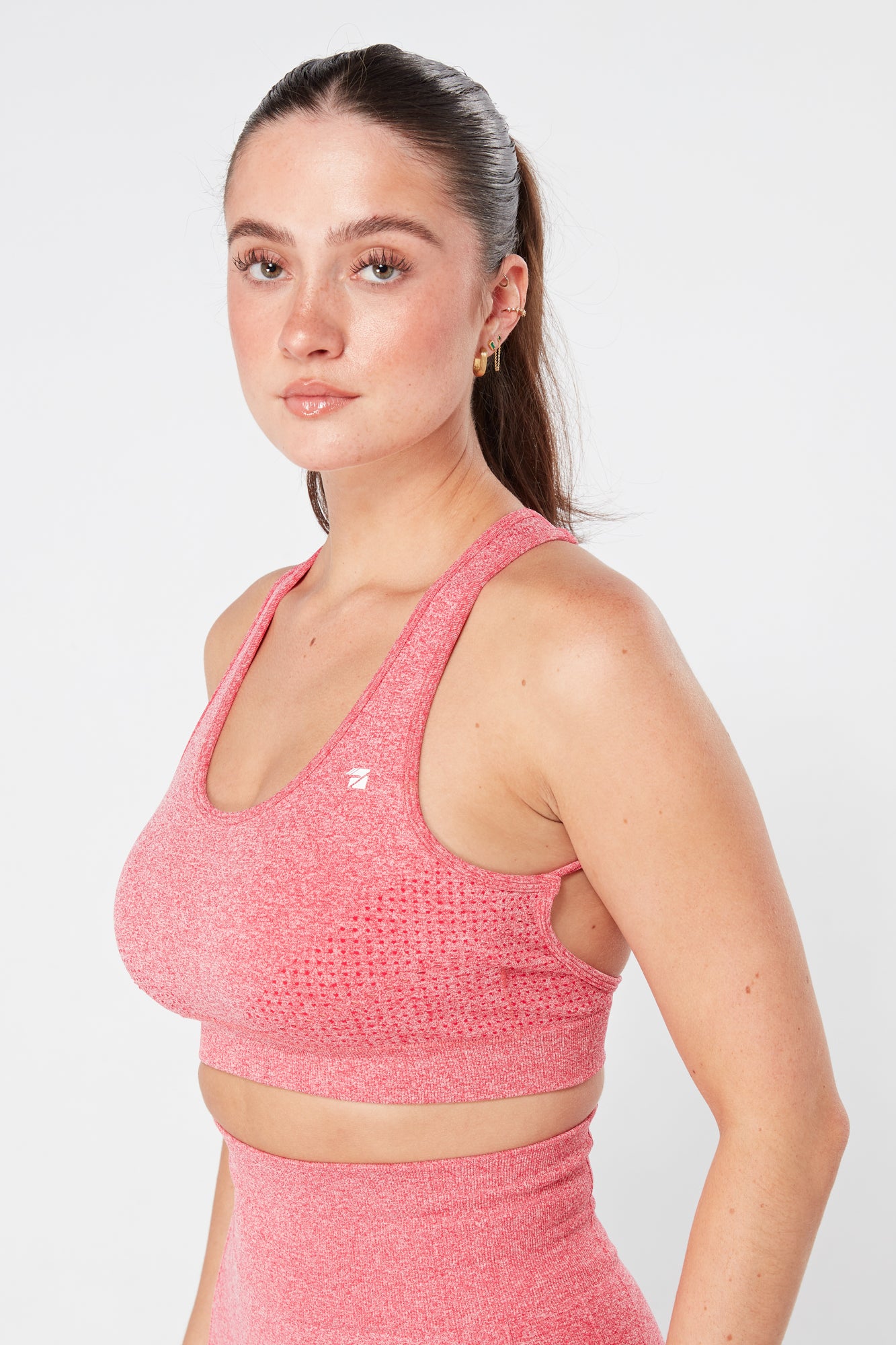 Seamless Twill Active Sports Bra with Laser Cut Design - Pink | Perfect for Yoga, Running & Gym Workouts