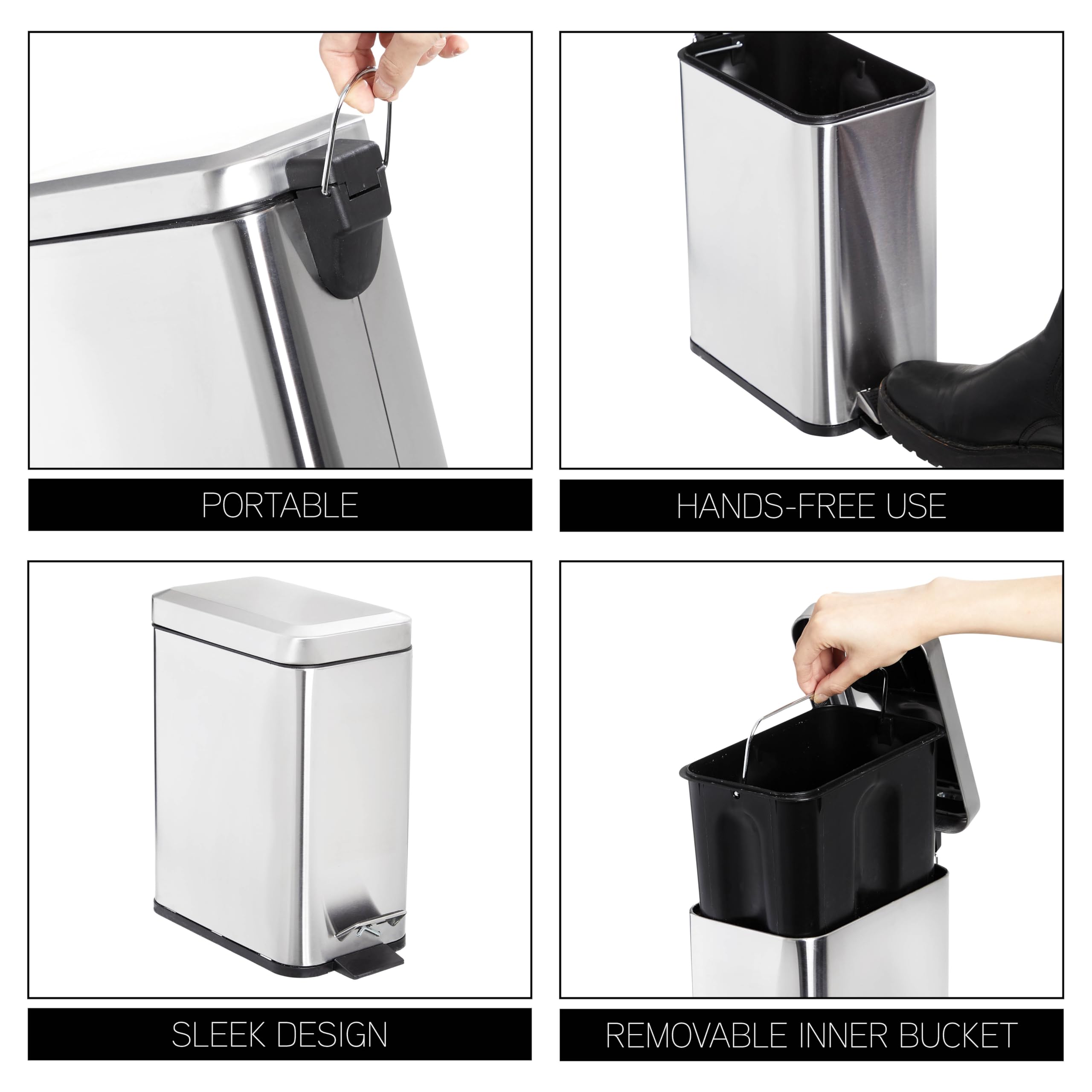 SIMPLEMADE 5L Round Step Trash Can with Lid - Stainless Steel Bathroom Waste Bin for Bathroom, Kitchen, Office - Small Metal Trash Can, Galvanized Steel Wastebasket (1.3 Gallon) - Perfect for Home, Dorm & Commercial Use