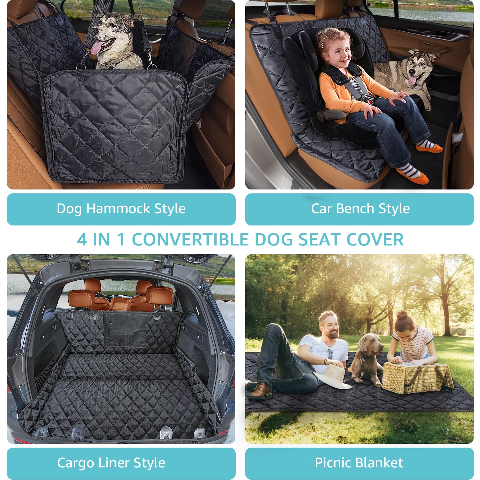 Waterproof Dog Car Seat Cover - Durable Scratchproof Nonslip Pet Hammock for Back Seat with Mesh Window | Universal Fit for All Vehicles | Perfect for Road Trips & Daily Commutes (Black, Standard Size)