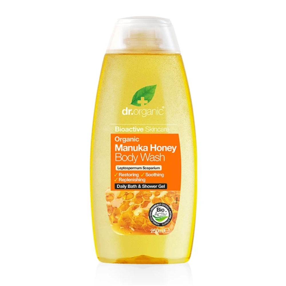DR ORGANIC Manuka Honey Body Wash 250ml - Natural Moisturizing & Soothing Shower Gel for Dry & Sensitive Skin - Perfect for Daily Use & Relaxing Bath Time