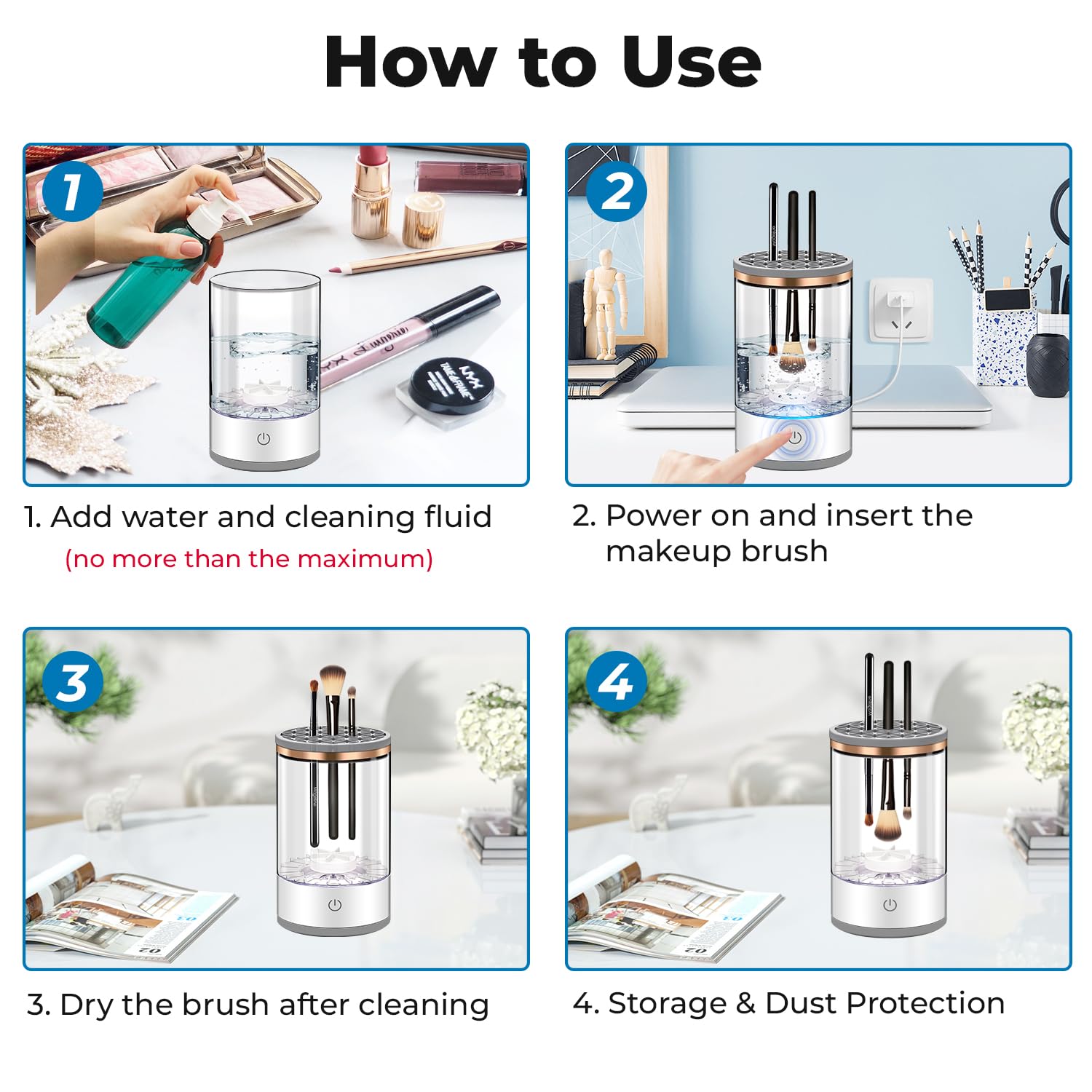 Electric Makeup Brush Cleaner with Cleaning Mat - USB Rechargeable Automatic Makeup Brush Washer for All Brush Sizes - Perfect Gift for Women & Girls - Ideal for Home, Salon & Travel Use