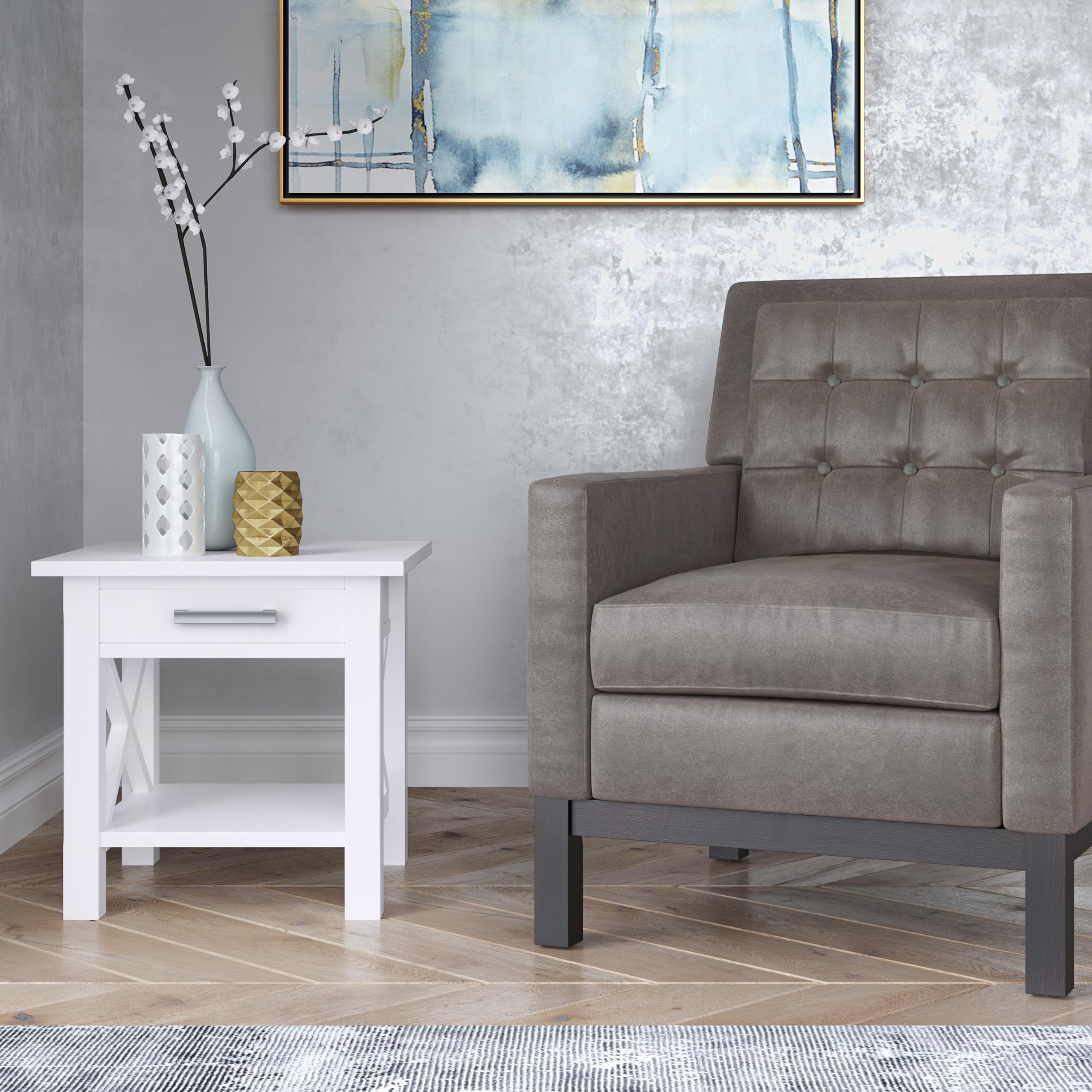 SIMPLIHOME Kitchener 21-inch Solid Wood Square End Table - Modern White Nightstand for Living Room, Bedroom & Office - Perfect for Holding Lamps, Books & Decor