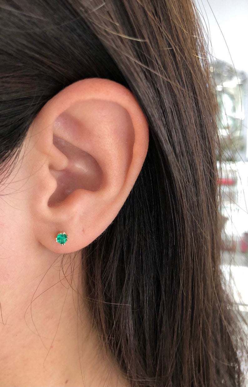 Musawali 14K Gold Screw Back Petite Round Emerald Earrings 0.35ctw AAA Natural - Perfect for Bridal, Anniversary Gifts & Everyday Elegance