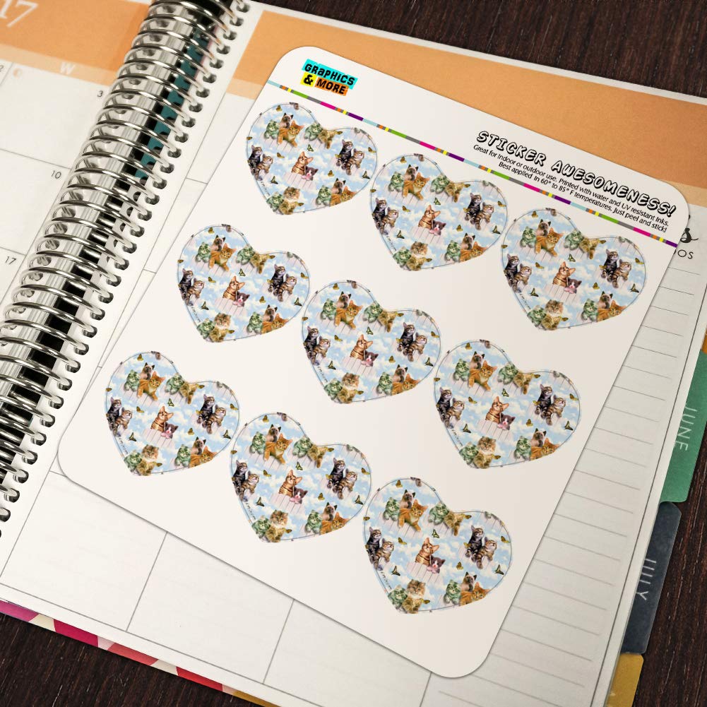 Heart Shaped Planner Stickers - Kittens, Cats & Butterflies Pattern for Scrapbooking & DIY Crafts | Perfect for Journals, Calendars, Bulletins & Gift Decoration
