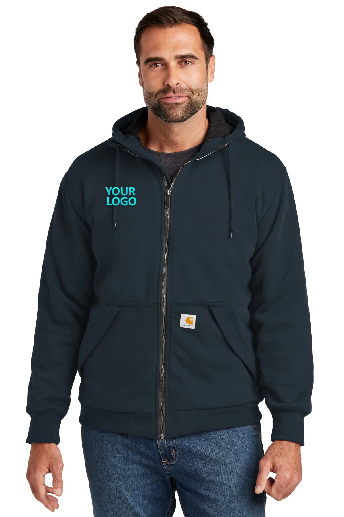Carhartt Thermal Lined Custom Zip Up Hoodie - New Navy Blue Fleece Jacket for Men - Perfect for Winter Workwear & Outdoor Activities