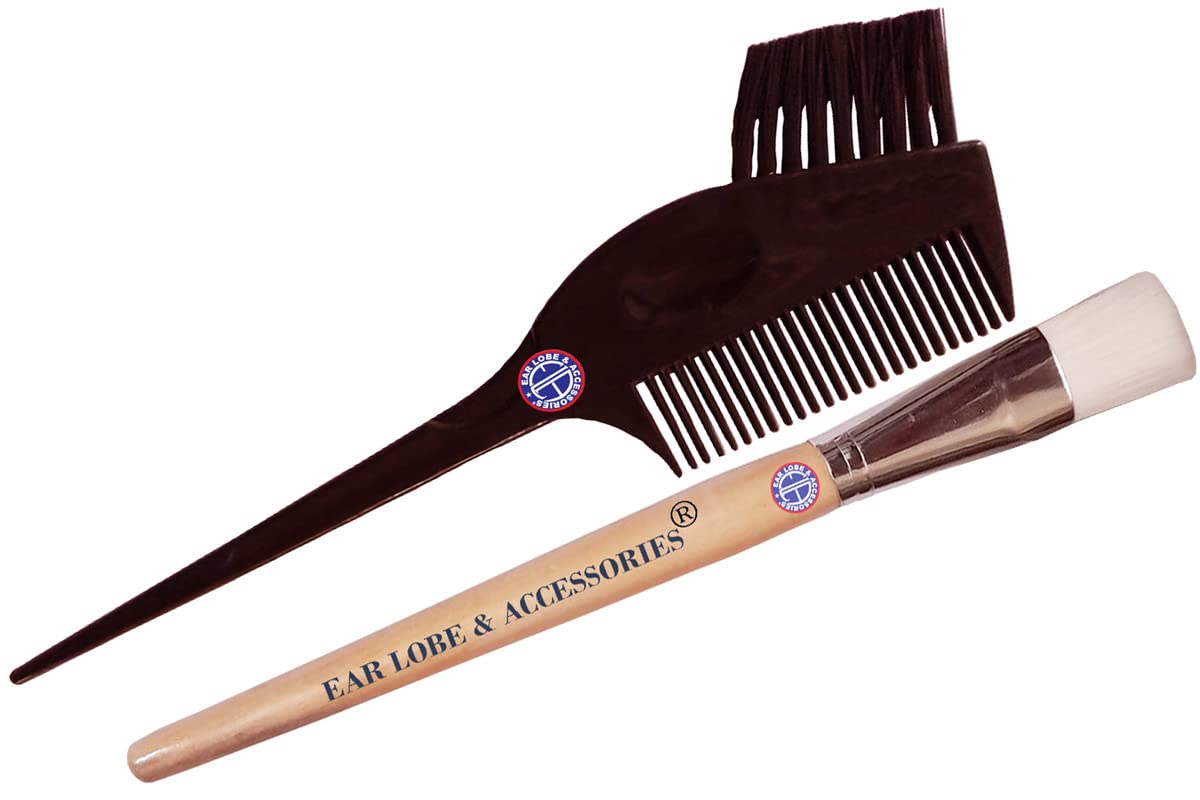 Ear Lobe & Accessories Combo Pack - 1pc Comb Hair Dye Brush & Face Brush Set for Makeup, Hair Coloring & Skincare - Perfect for Salon Professionals & DIY Beauty at Home