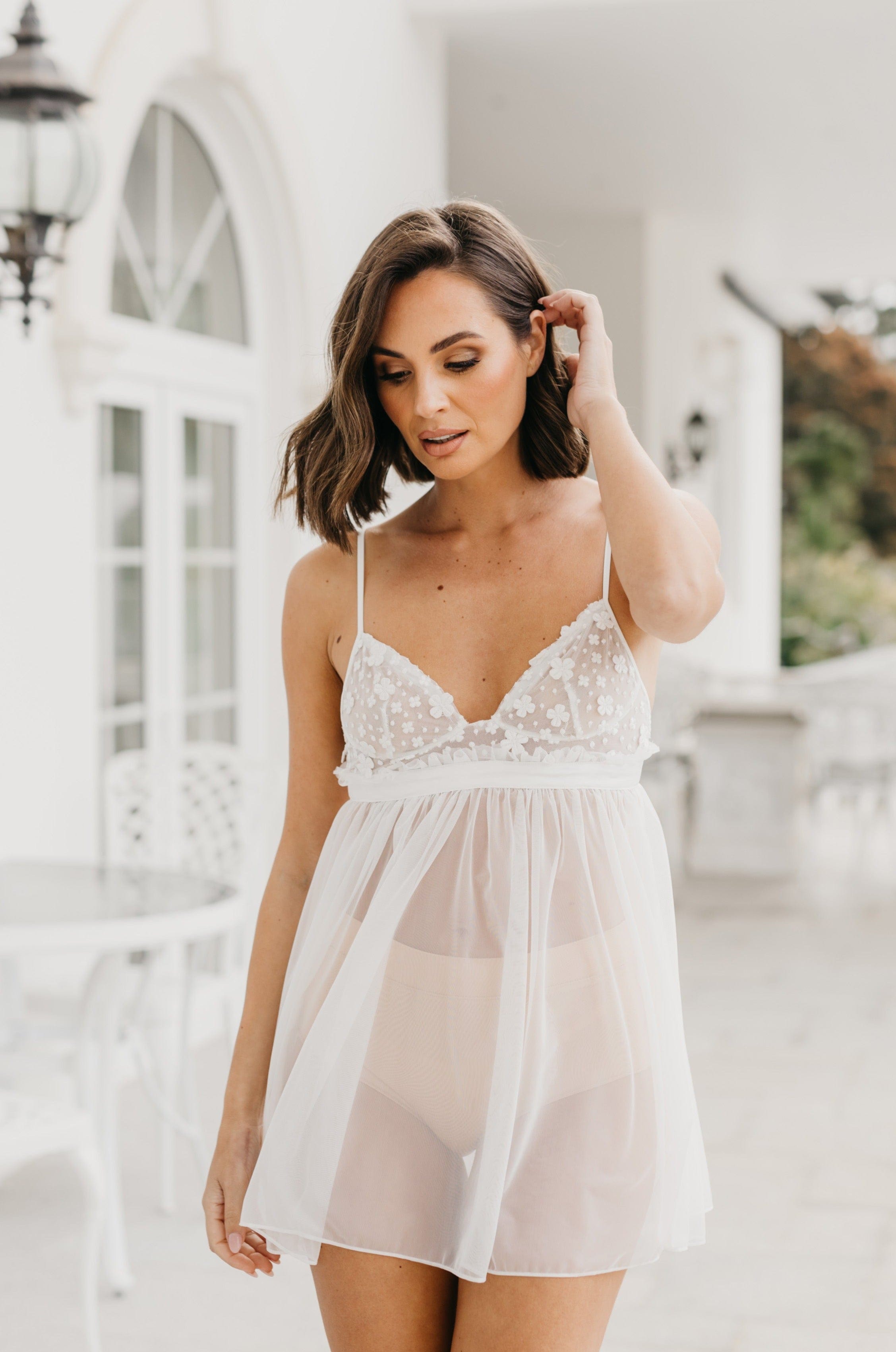 Fiona Forget Me Knot Lace Babydoll Bridal Slip - Elegant Lingerie for Weddings, Honeymoons & Romantic Nights | Plus Size Bridal Sleepwear & Intimate Apparel