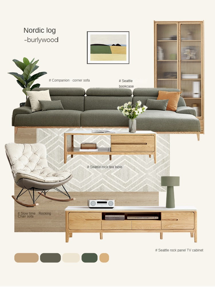 Solid Oak Wood TV Stand with Slate Top - Modern Entertainment Center for Living Room, Bedroom & Home Theater