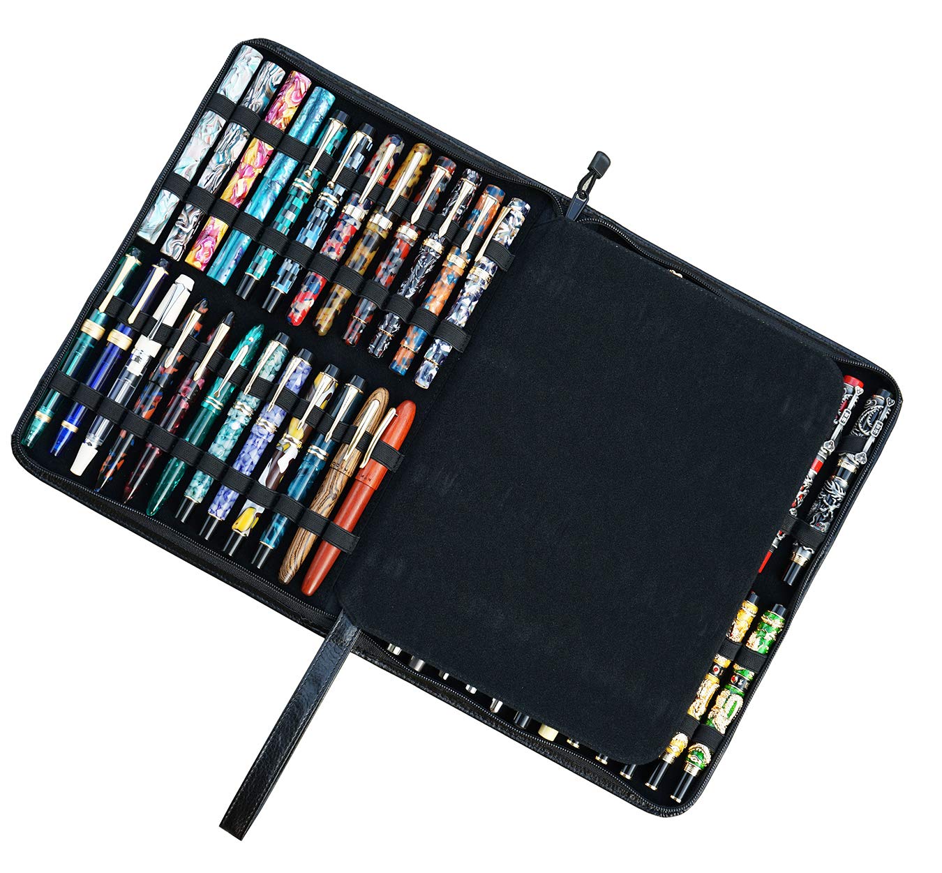 Premium Genuine Cowhide Leather Pen Case Holder - Large Capacity Pouch for 46 Fountain Pens & Rollerball Pens - Perfect Office & Business Gift (Black) - Ideal for Professionals, Writers & Pen Collectors