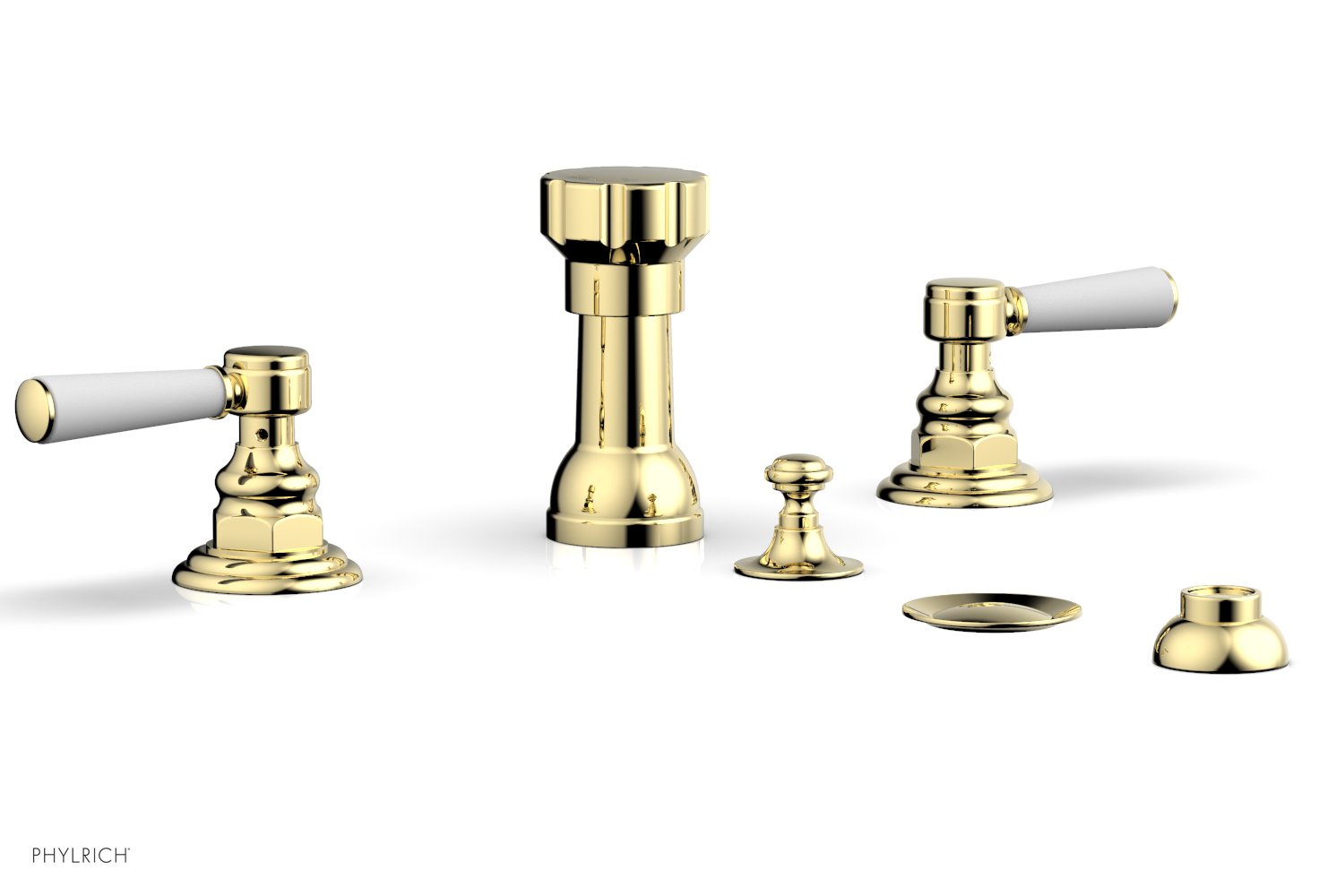 Premium HENRI 4-Hole Bidet Faucet Set with Satin White Lever Handles (Model 161/61) - Perfect for Bathroom Renovation & Modern Toilet Upgrades