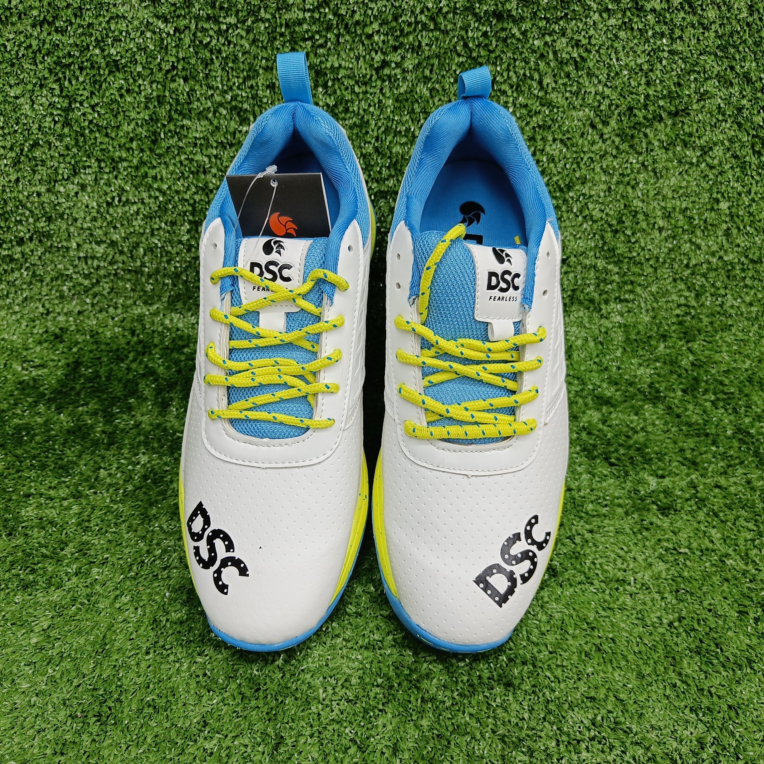 DSC Jaffa 22 White & Lemon Cricket Shoes - Lightweight Sports Footwear for Cricket Matches & Training Sessions