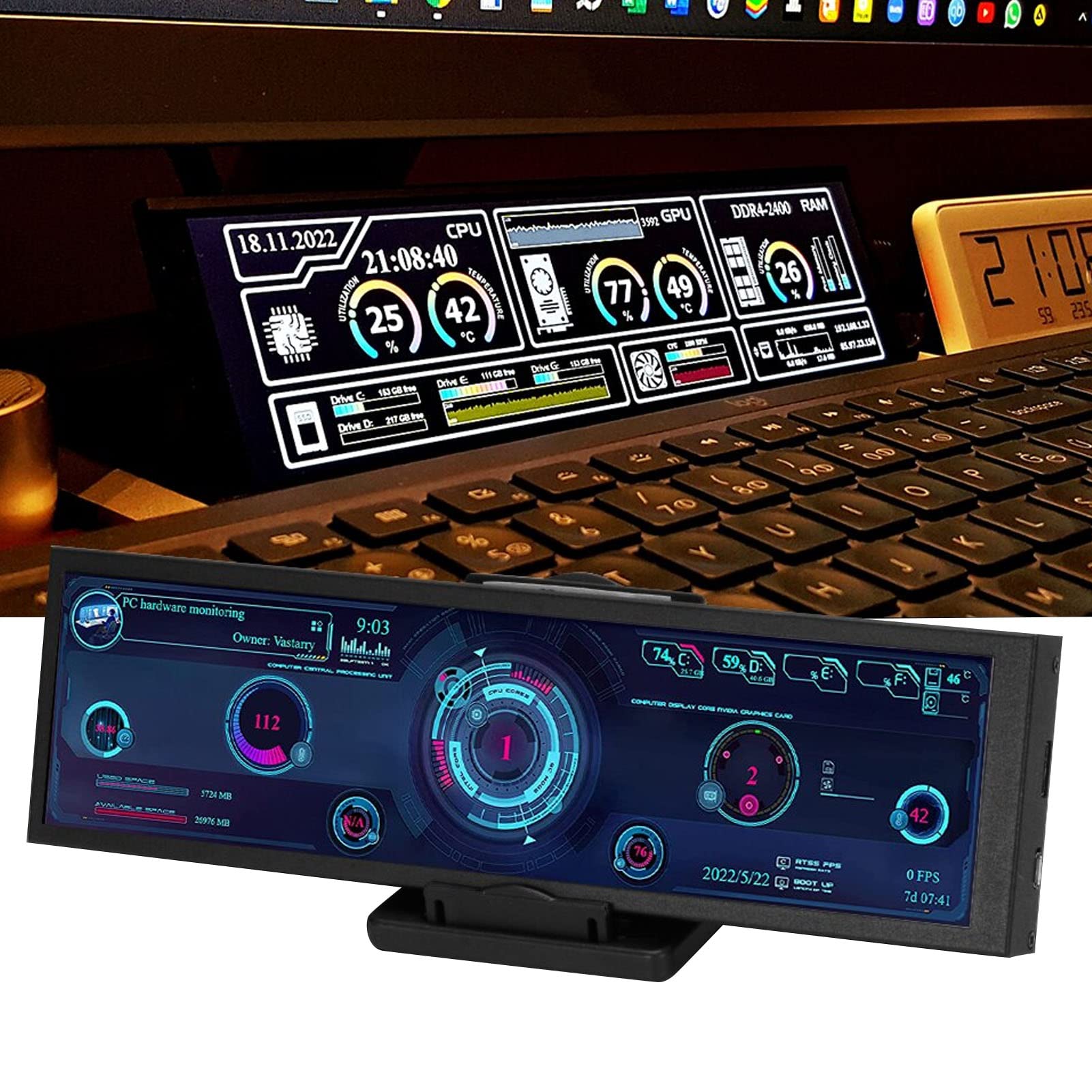 8.8 Inch AIDA64 CPU GPU SSD Temperature Monitor - External PC Hardware Sensor Panel Display for Real-Time Data Tracking | Perfect for Gaming Rigs, Workstations & PC Build Monitoring