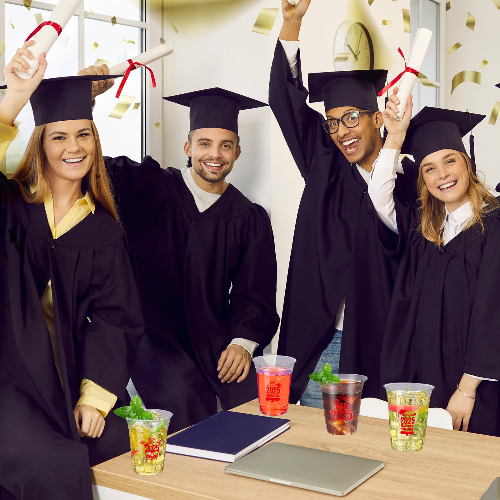 100 Pcs Class of 2025 Graduation Cups - 16 oz Disposable Plastic Party Cups for Graduation Celebrations - Clear Drinkware for Congrats Grad Party Supplies - Perfect for Graduation Ceremonies, After-Party Events & School Celebrations (Red)