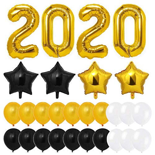 2020 Gold Foil Mylar Number Balloons - Graduation Party Decorations & New Year's Eve Supplies (Gold, Black, White) - Perfect for Graduation Celebrations, NYE Parties & Birthday Events