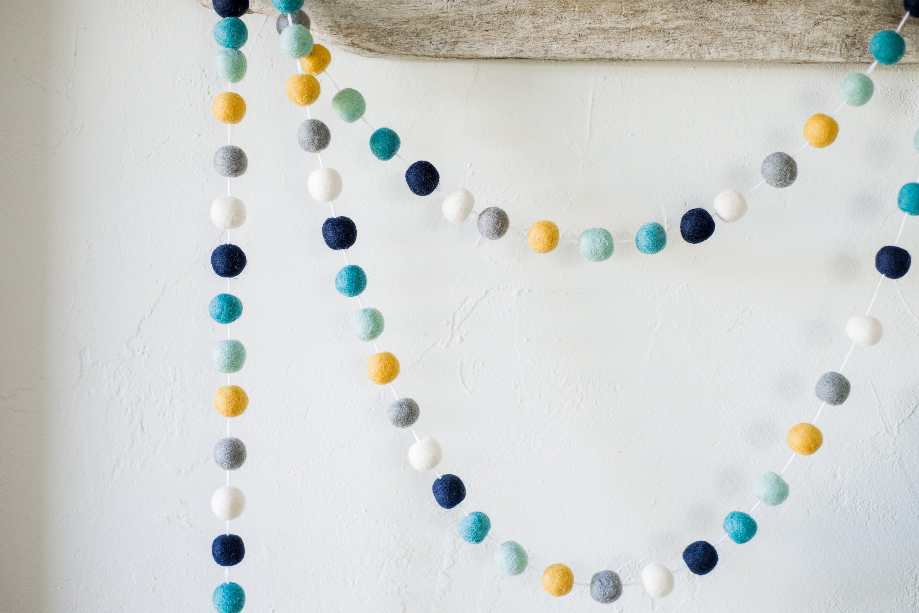Blues Gold Neutral Felt Ball Garland - Handmade Wool Decor for Nursery, Wedding, Christmas & Home Decoration