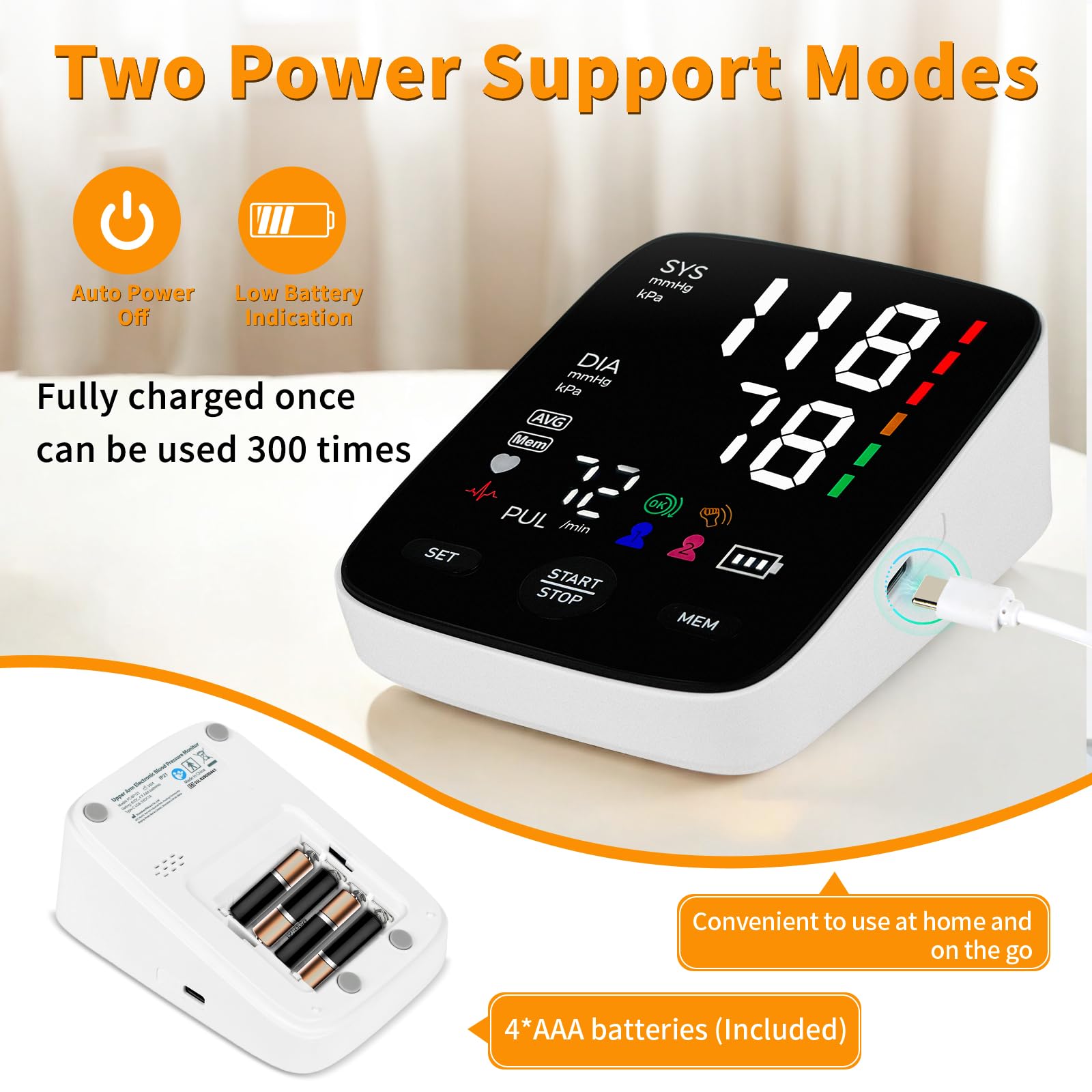 Automatic Upper Arm Blood Pressure Monitor with Large Backlit Display - 2x120 Memory, Adjustable Cuff (9-17 Inch), Arrhythmia Detection - Home Use for Hypertension & Heart Health Monitoring