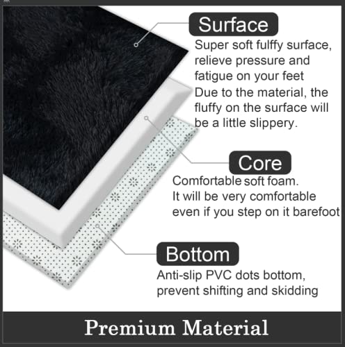 CHOSHOME Super Soft Fluffy Velvet Shag Rug - 90 x 150cm Large Anti-Skid Carpet for Bedroom & Living Room | Modern Indoor Area Rug, Plush Shaggy Mat for Cozy Home Decor (Black)