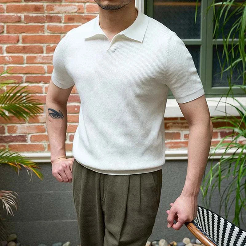 Men's Summer V-Neck Polo T-Shirt - Breathable Cotton Short Sleeve Casual Shirt for Golf, Work & Outdoor Activities