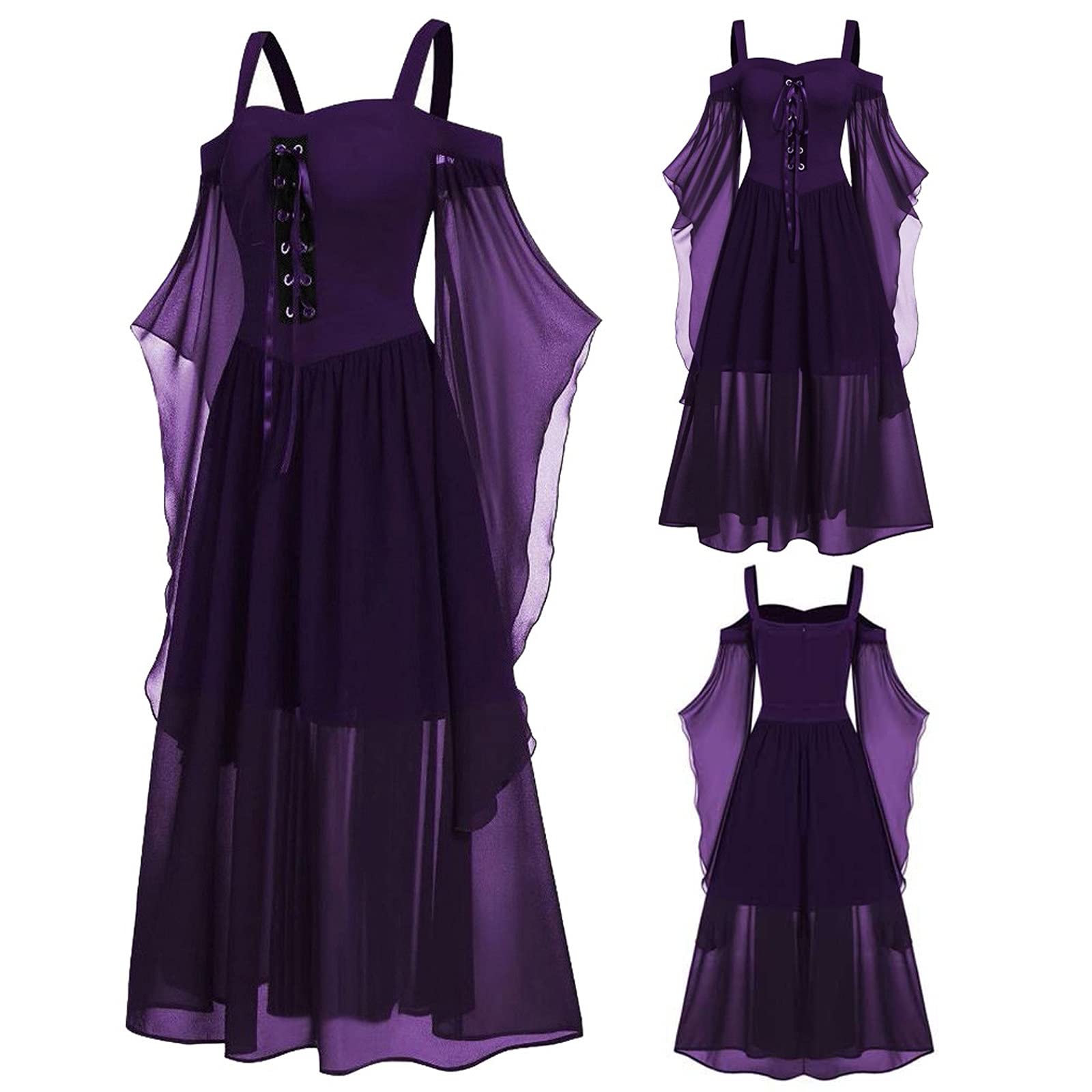 Vintage Retro Women's Loose Trumpet Sleeve Elegant Maxi Dress for Party, Club, Cosplay & Special Occasions | Long Sleeve Flowy Dress for Women | Perfect for 1920s Themed Events, Gatsby Parties & Vintage Fashion Lovers