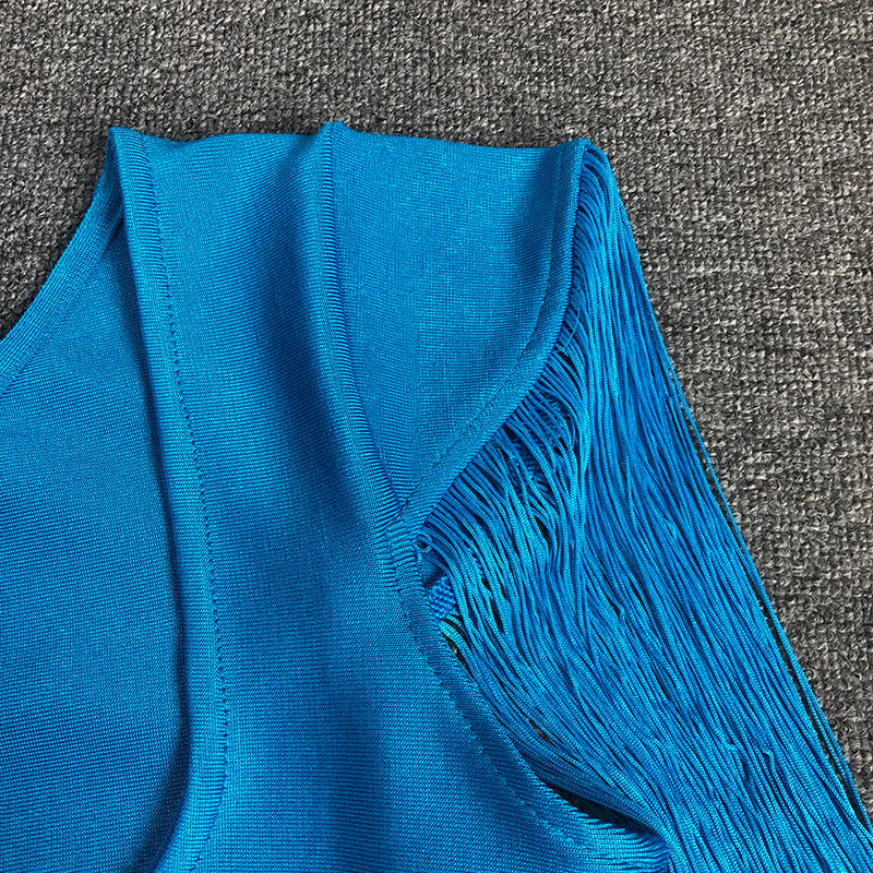 Asymmetric Tassel Bandage Dress for Women - Sexy Bodycon Party Dress for Night Out, Club, Date Night, and Special Occasions