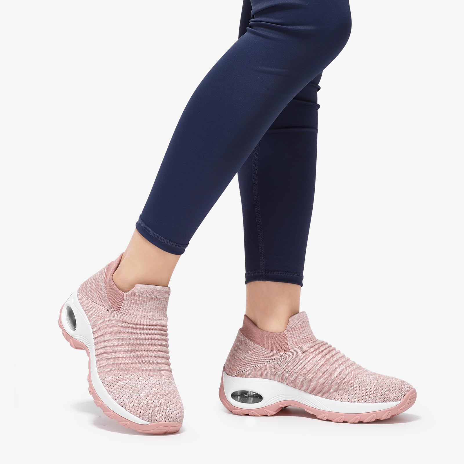 HKR Women's Slip-On Walking Shoes - Breathable Mesh Upper, Cushioned Sock Sneakers with Arch Support - Lightweight & Comfortable for Walking, Travel, Work - Dark Pink Size 8