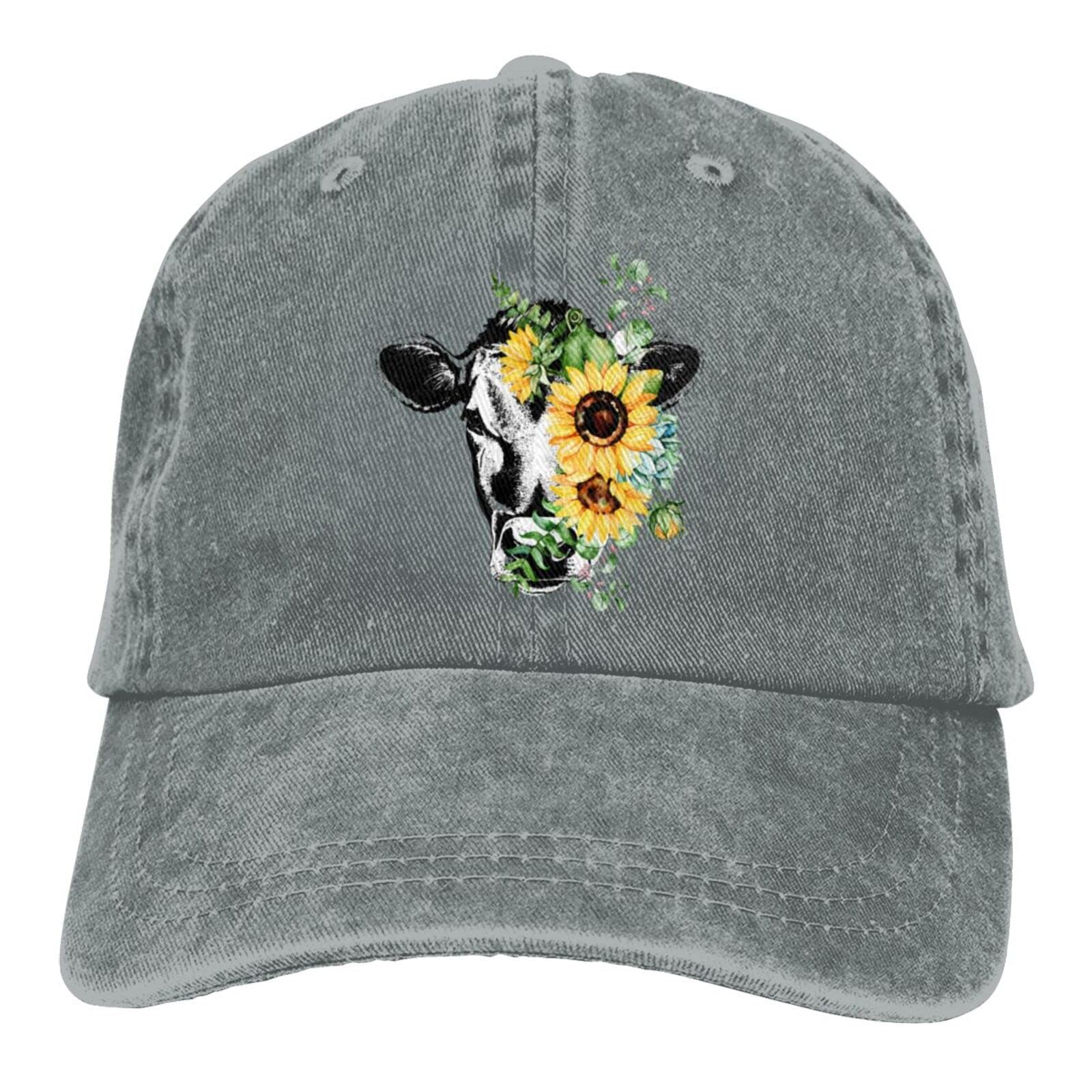 Sunflower Cow Lover Baseball Cap - Adjustable Trucker Hat for Men & Women - Black Snapback Fitted Hat - Perfect for Farm Life, Country Outfits & Animal Lovers