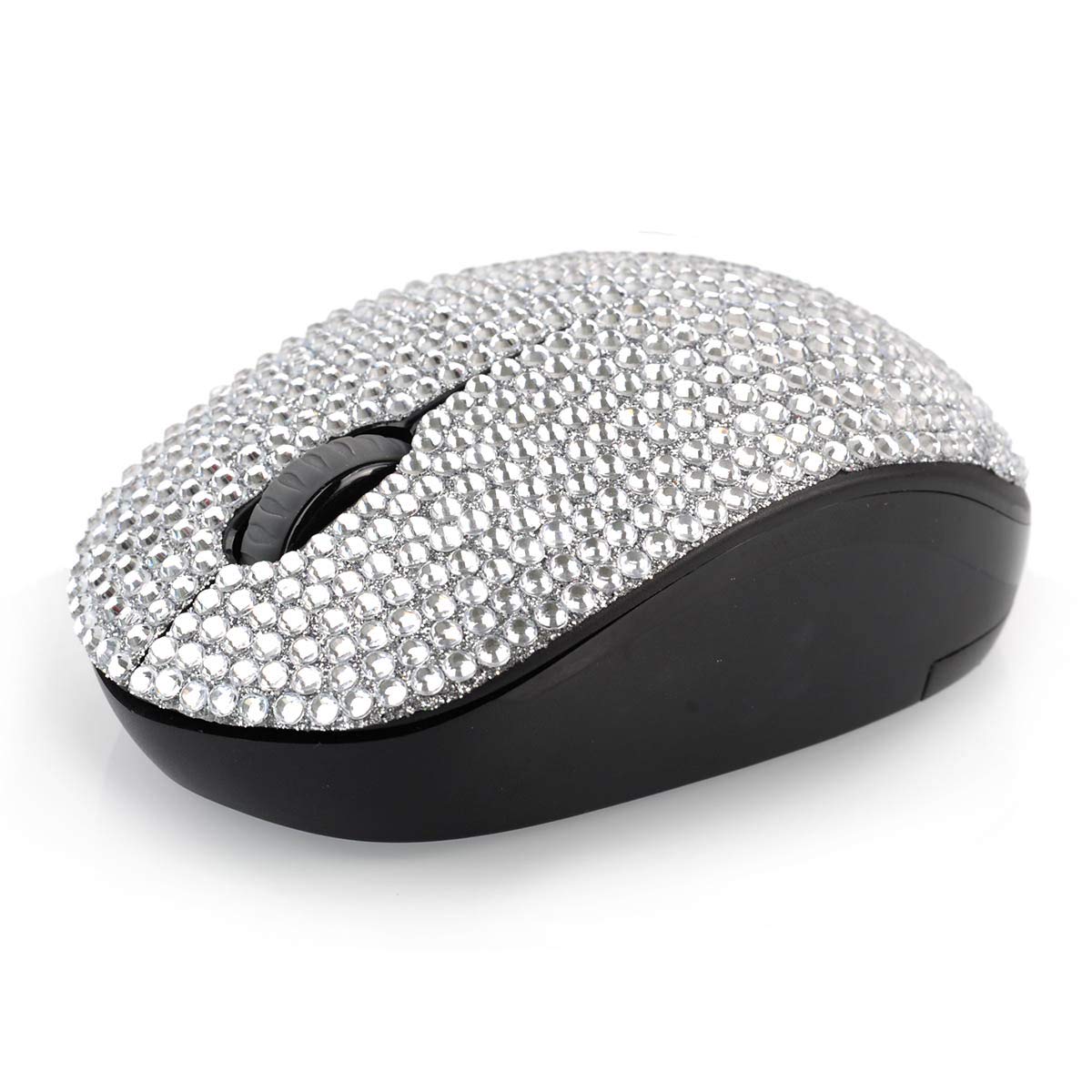 Sparkling 2.4GHz Wireless Silent Mouse with Rhinestone Crystals - USB Receiver, Compatible with PC, Laptop, MacBook - Perfect for Office, Gaming & Home Use - Elegant White Gift for Women & Girls