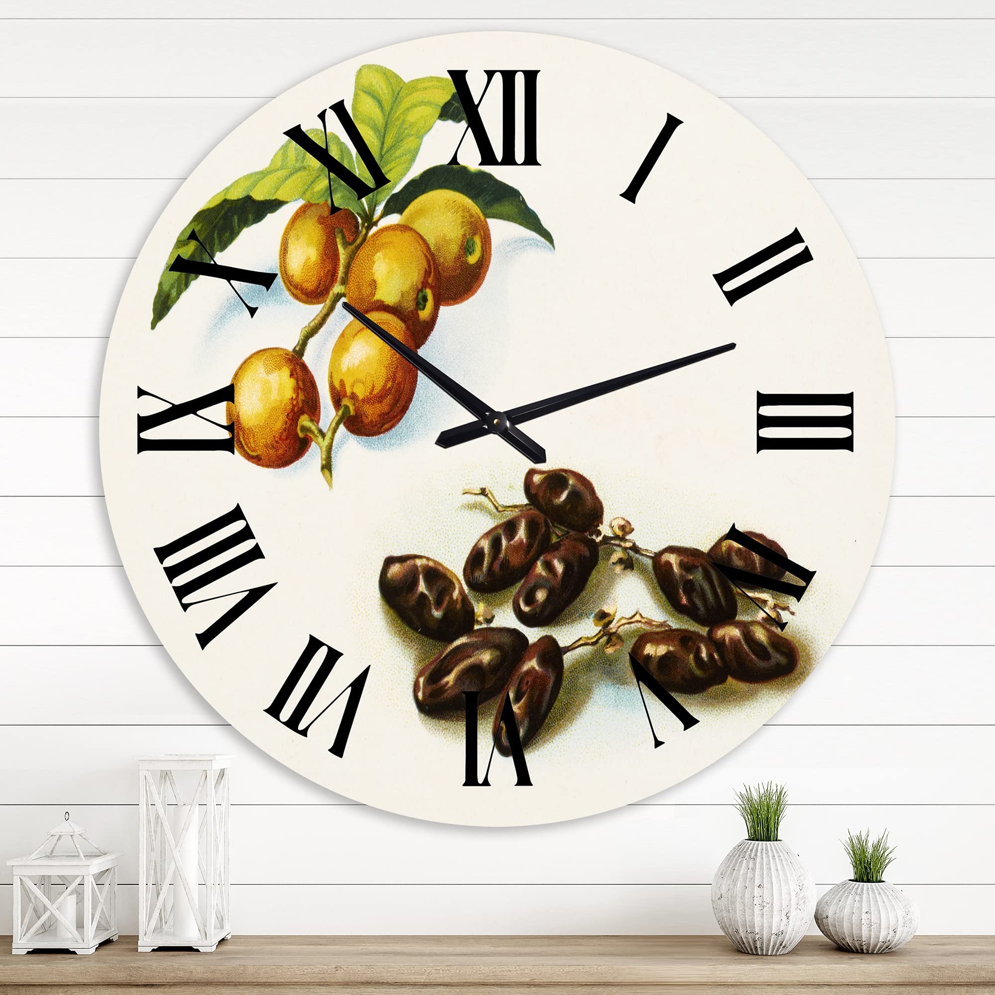 Vintage Fruits IV Farmhouse Wall Clock - Large Rustic Kitchen Decor for Home, Office, or Cafe - Perfect for Dining Room, Living Room & Country Style Interior Design