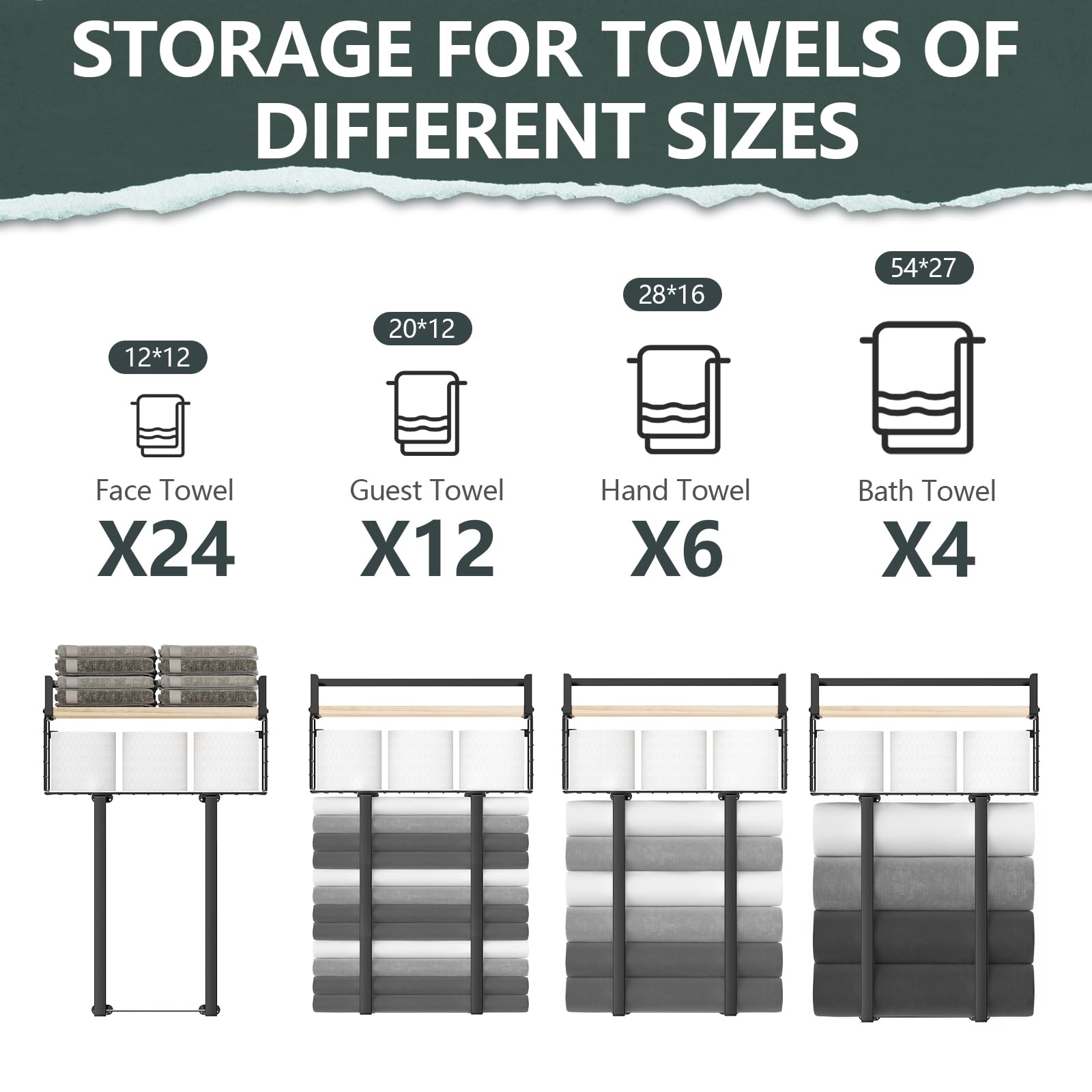 Sturdy Metal Towel Rack with Storage Basket - Wall Mounted Bathroom Organizer for Rolled Towels & Small Spaces | Perfect for Compact Bathrooms, Laundry Rooms & Spa Areas