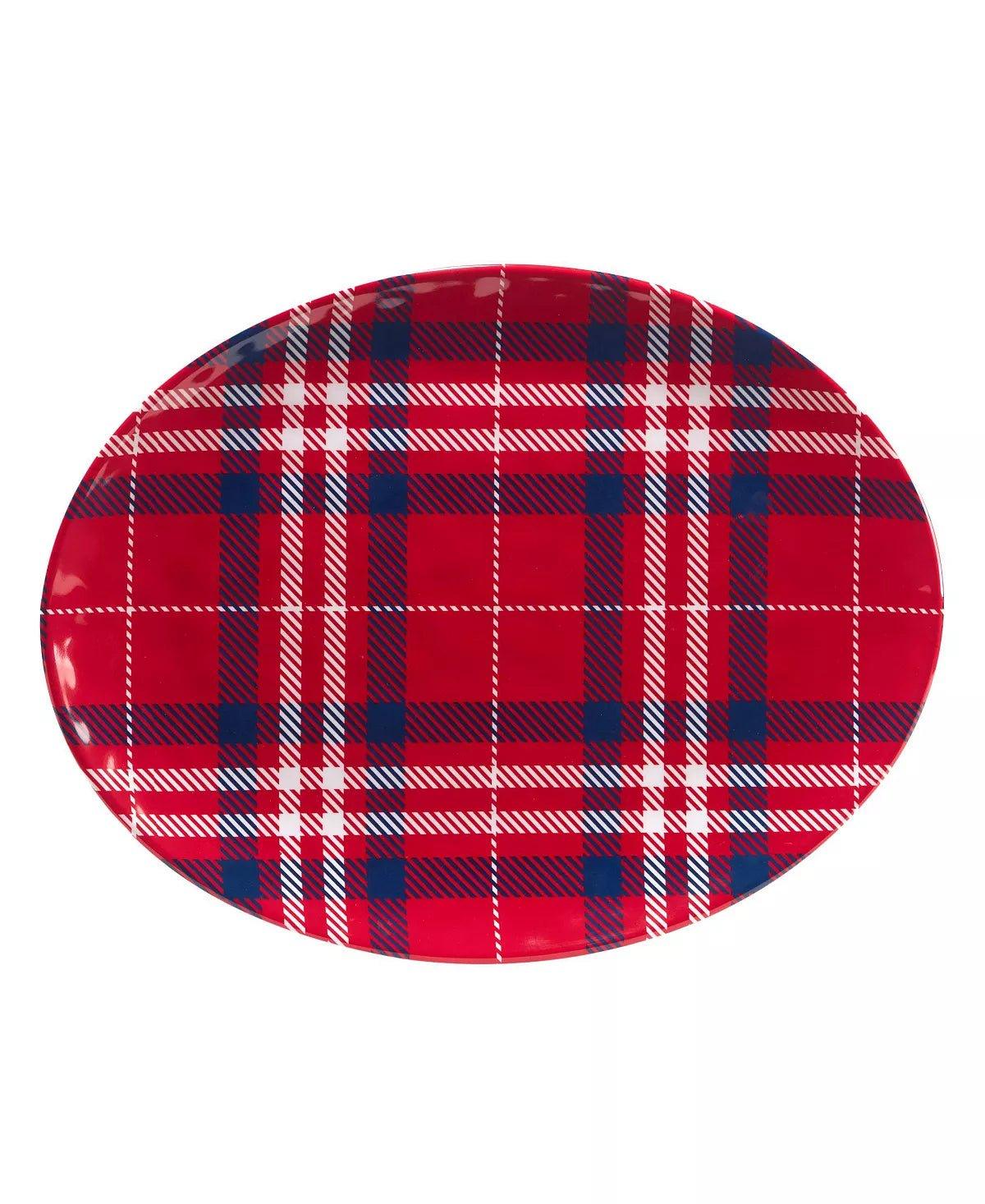 Patriotic Plaid Melamine Dinner Plates - Durable & Lightweight Melamine Dishes for Outdoor Picnics, BBQs, and 4th of July Parties