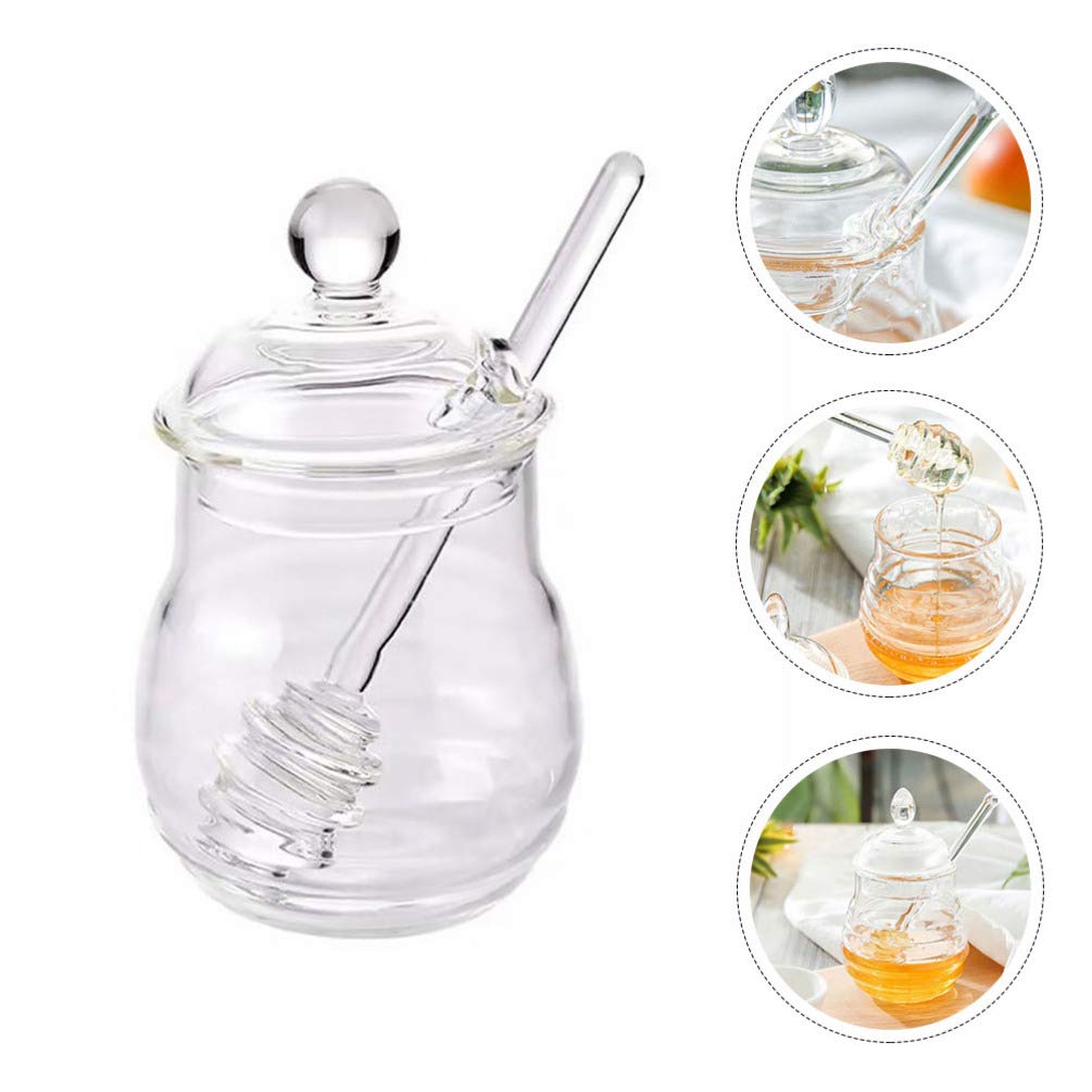 DOITOOL 1 Set Plastic Honey Dispenser with Dipper - BPA-Free Syrup Pot, Sugar Jar & Kitchen Container for Honey, Maple Syrup, Oil & Sauces - Perfect for Coffee Bars, Bakeries & Home Kitchens