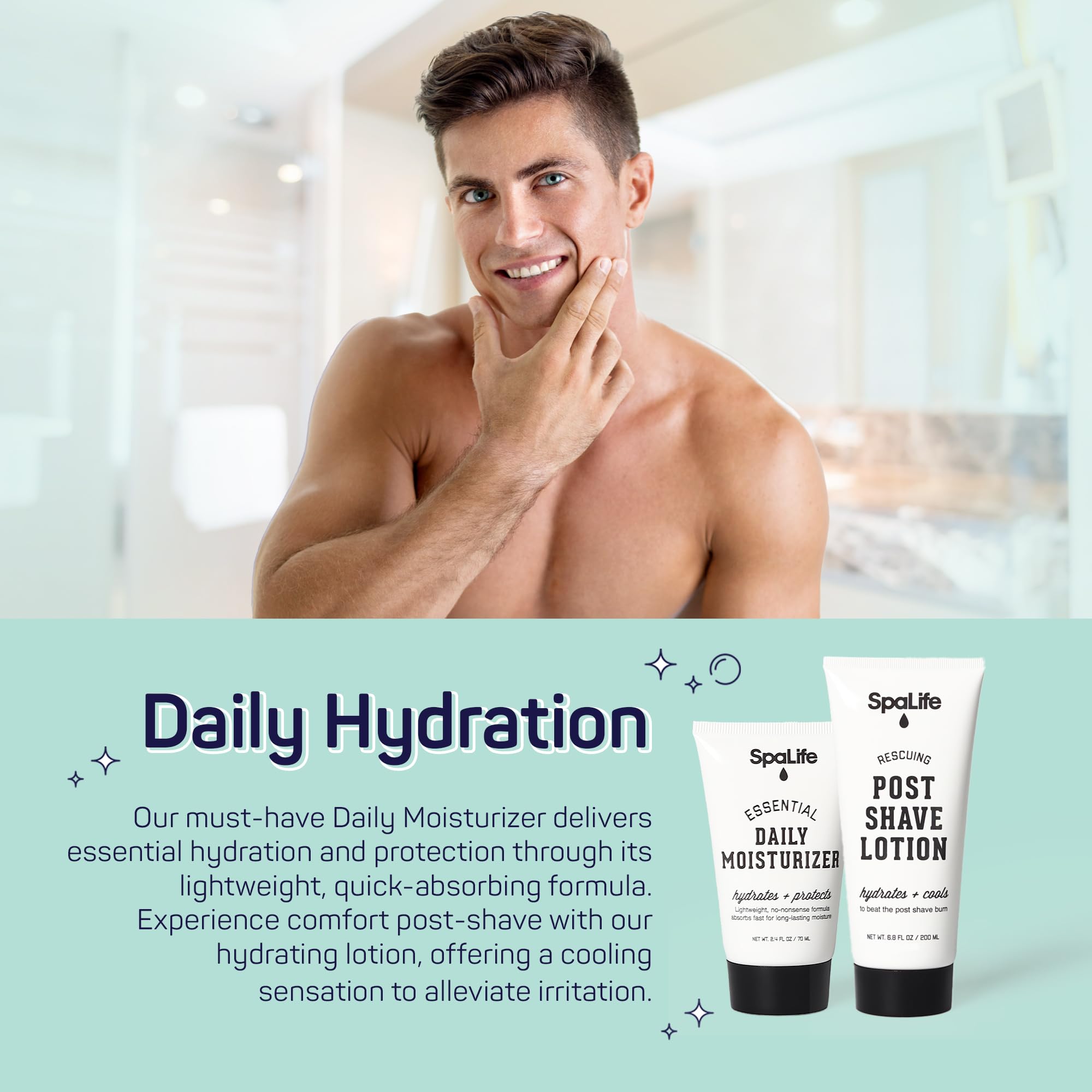 SpaLife 7-Piece Men's Grooming Gift Set - 2-in-1 Shampoo & Conditioner, Body Wash, Daily Moisturizer, Post-Shave Lotion, Bath Sponge & Foot Stone | Perfect for Home Spa, Self-Care Routine & Gifts for Men