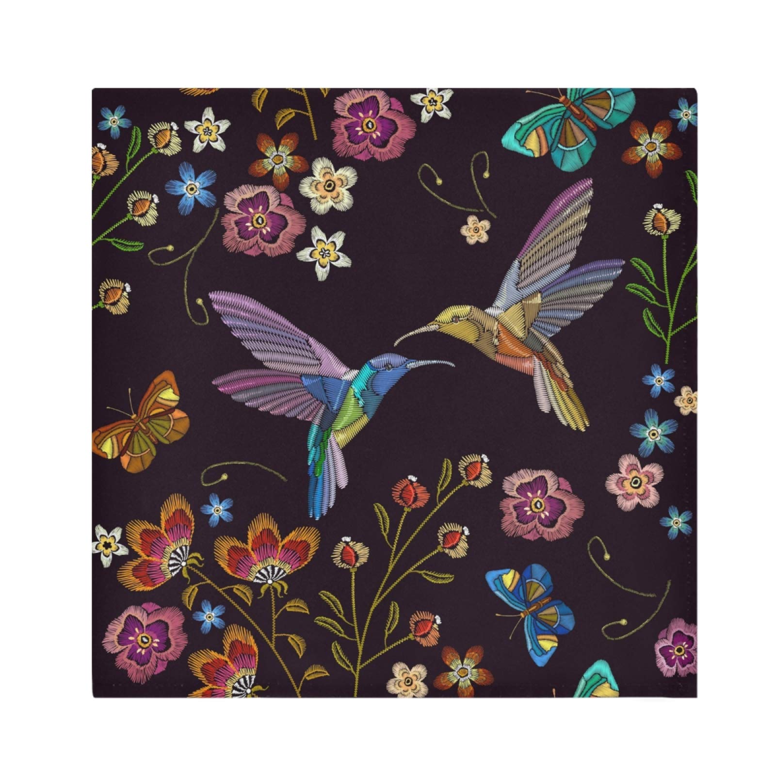 Exotic Embroidery Flowers & Hummingbirds Cloth Napkins - Set of 4 Washable Polyester Dinner Napkins, Soft & Reusable Table Linens for Family Dinner, Banquet, Wedding, Party - Perfect for Holiday Gatherings & Special Occasions