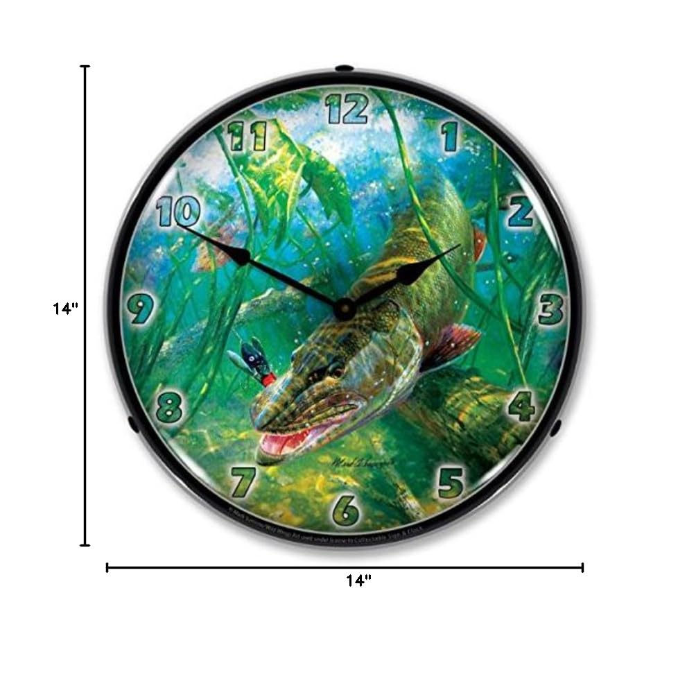 Mark Susinno In The Thick Of It Muskie Lighted Wall Clock - Perfect for Home, Office, and Fishing Enthusiast Decor