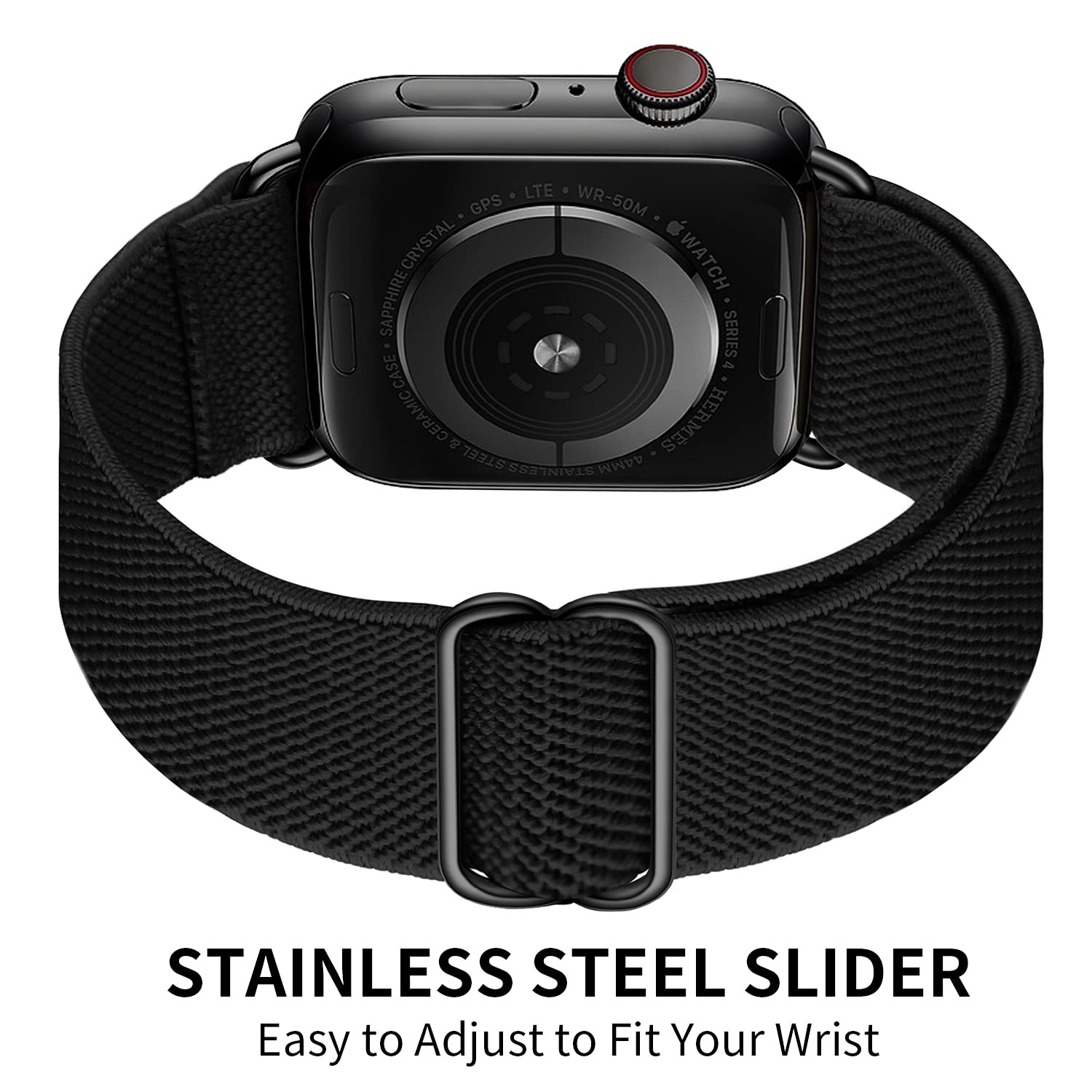 OXWALLEN Metal Connector Stretchy Nylon Solo Loop Band - Compatible with Apple Watch Series 9/8/7/6/5/4/3 SE 2/1 (41mm 40mm 38mm) - Adjustable Elastic Braided Strap for iWatch - Black Stainless Steel Adapter - Perfect for Workouts, Running & Everyday Wear
