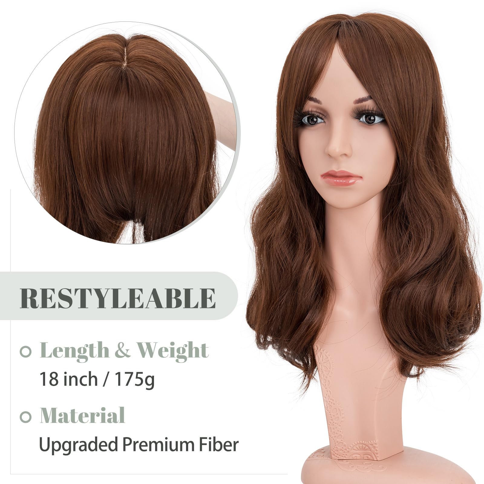 18 Inch Synthetic Hair Topper with Bangs - Natural Looking Hairpiece for Thinning Hair - Perfect for Daily Wear, Cosplay & Special Occasions