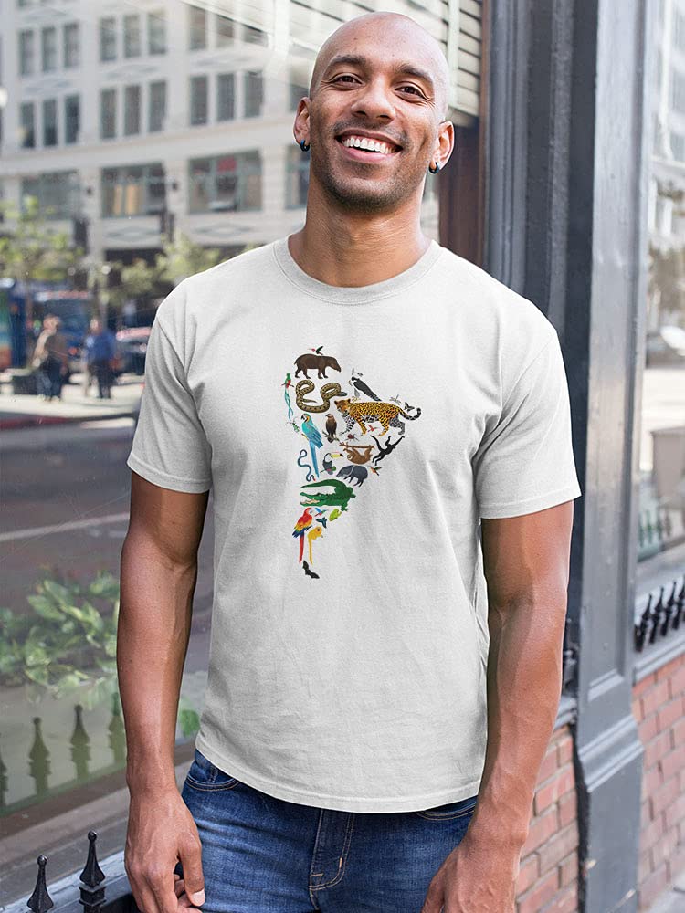 Smartprints South America Fauna Map T-Shirt for Men - Stylish Wildlife Graphic Tee for Casual Wear & Outdoor Adventures