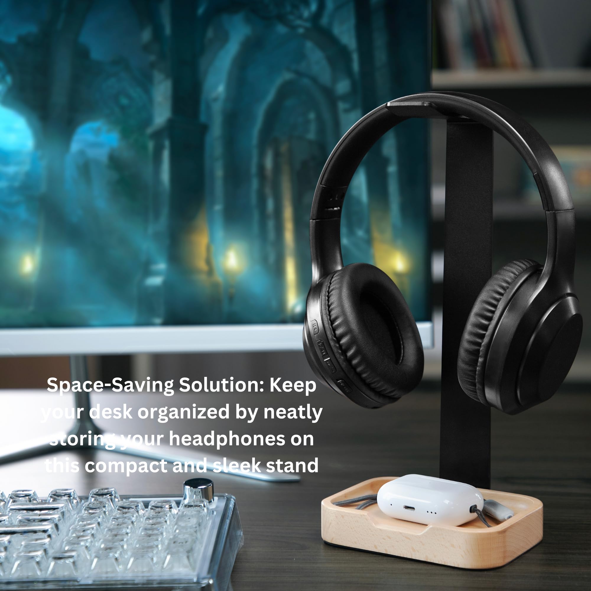 Premium Solid Wood Headphone Stand for Desk - Stylish & Durable Headset Holder - Gaming & Office Headphone Organizer - Perfect for Home, Office, and Gaming Setup Accessories